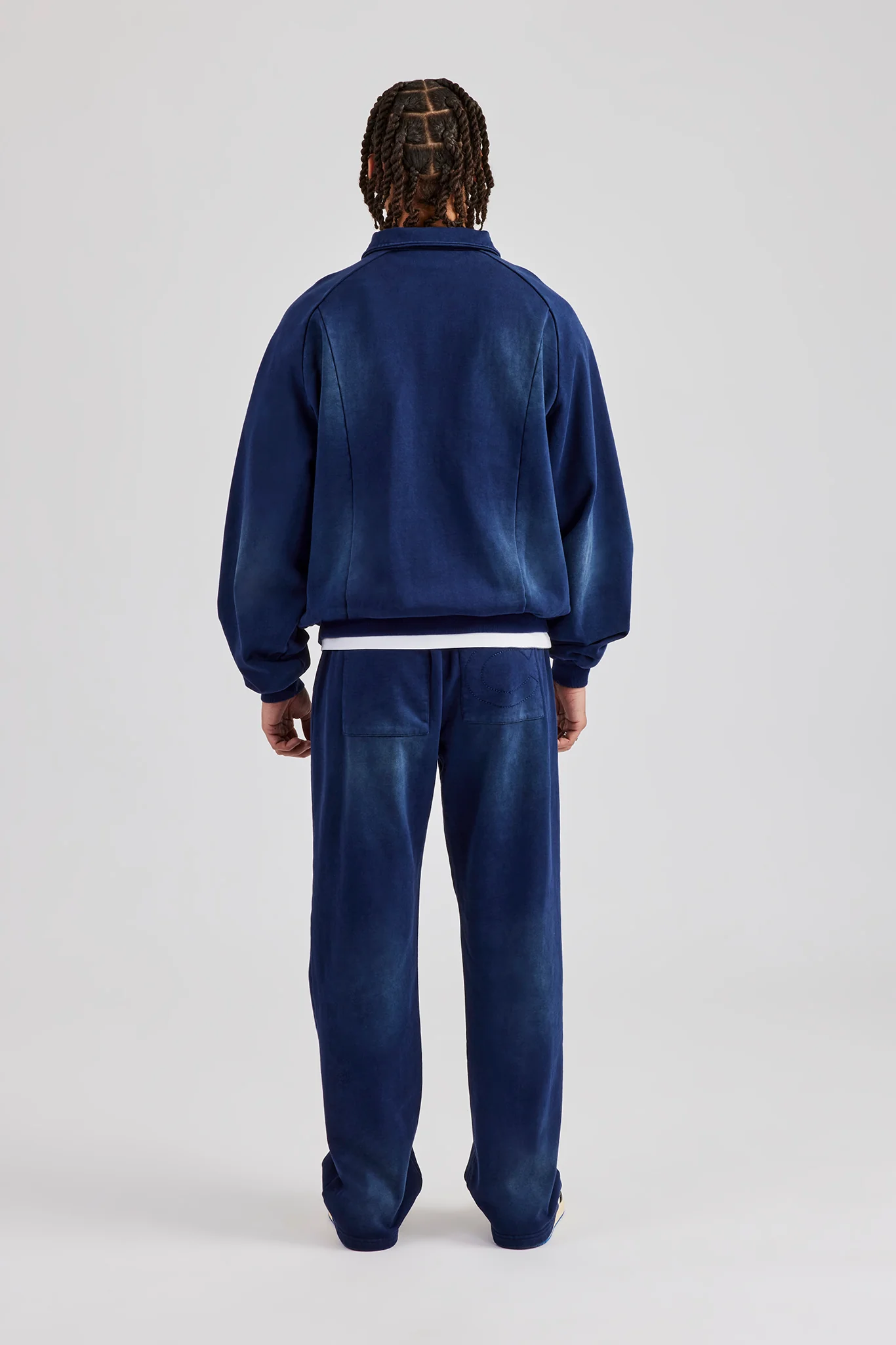 Washed Raglan Seam Detail Zip Through Hoodie & Straight Leg Jogger - Navy Blue - Image 3