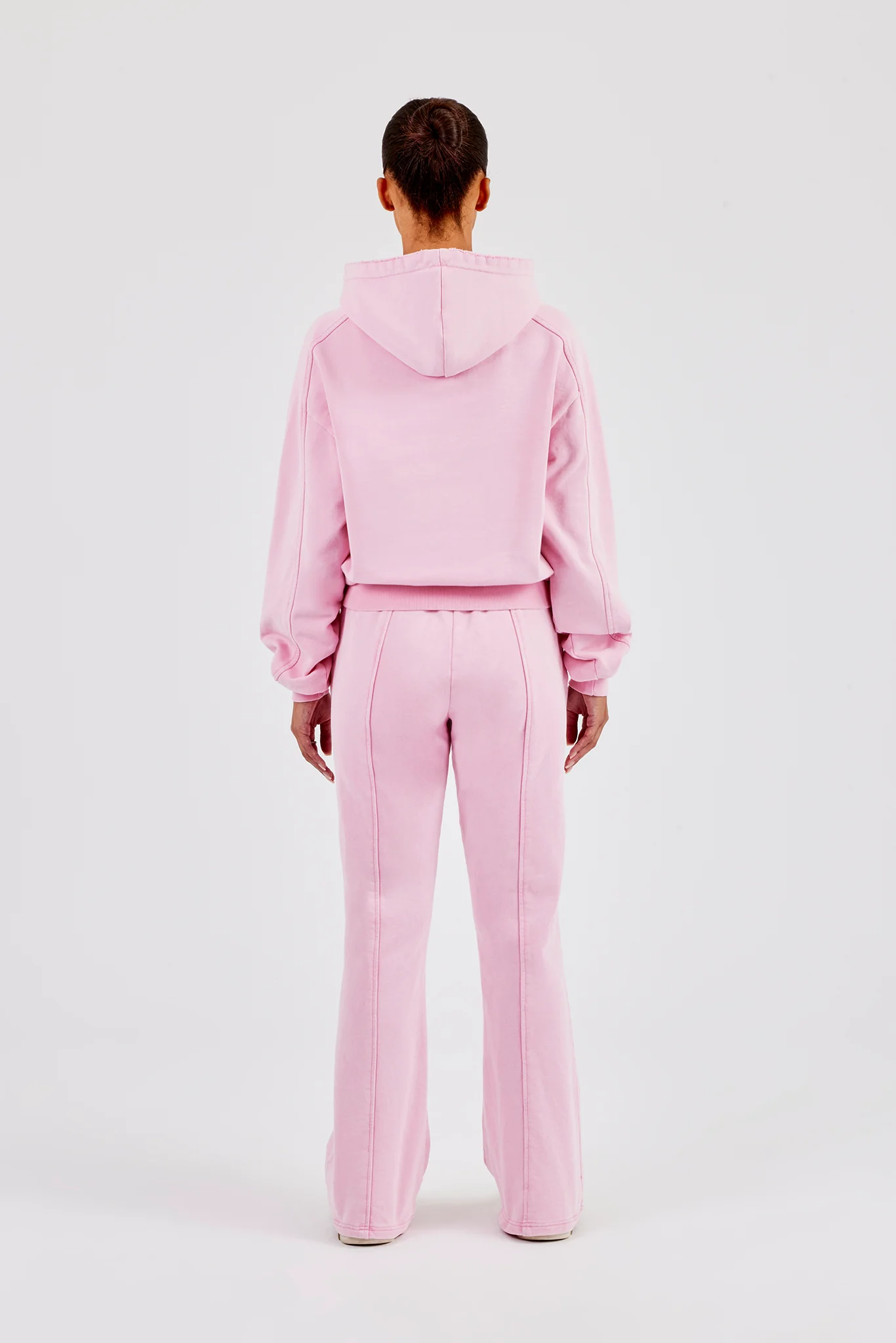 Raglan Washed Cropped Hoodie & Flare Trouser - Washed Pink - Image 3