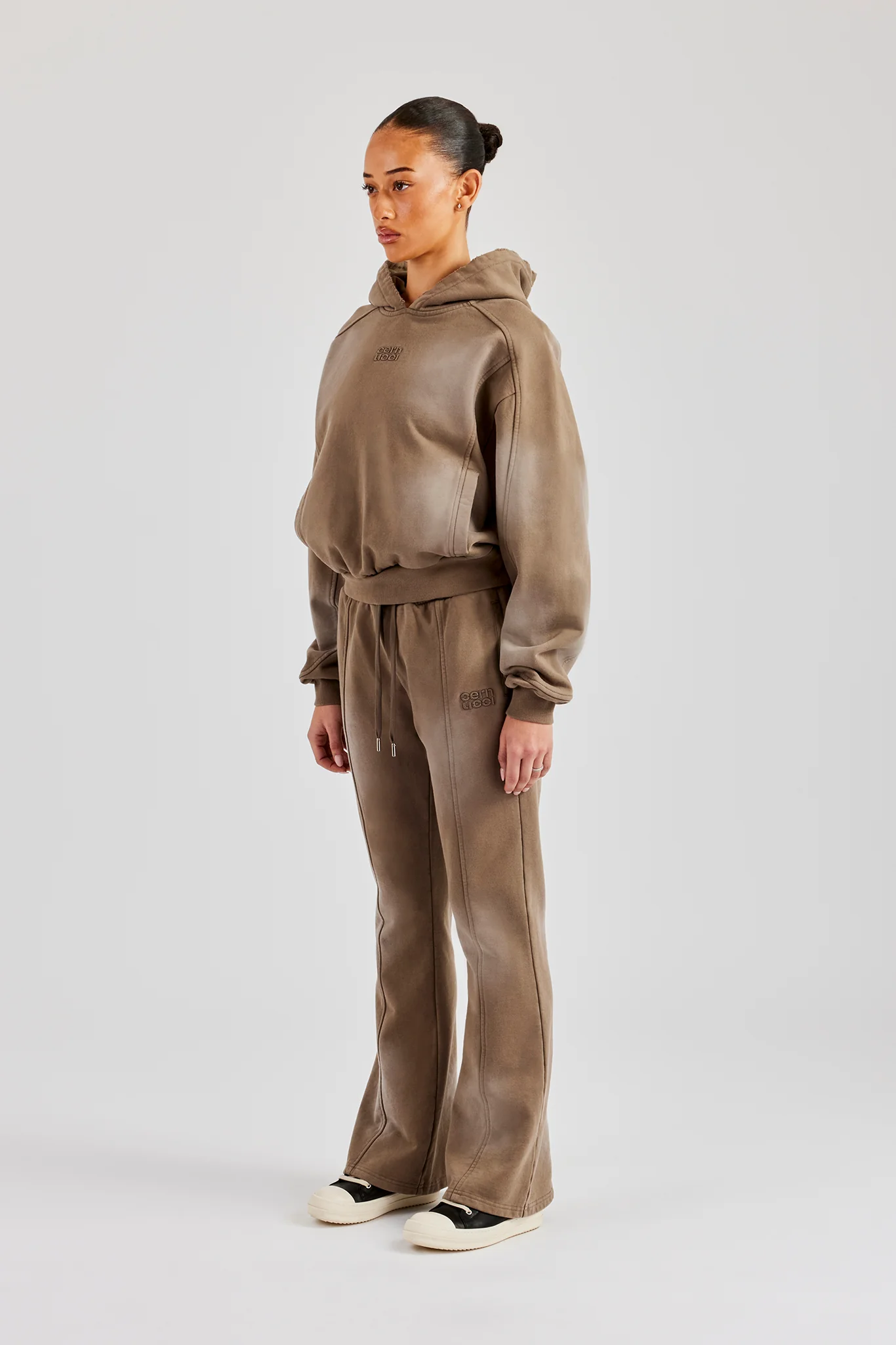 Raglan Washed Cropped Hoodie & Flare Trouser - Washed Taupe - Image 2