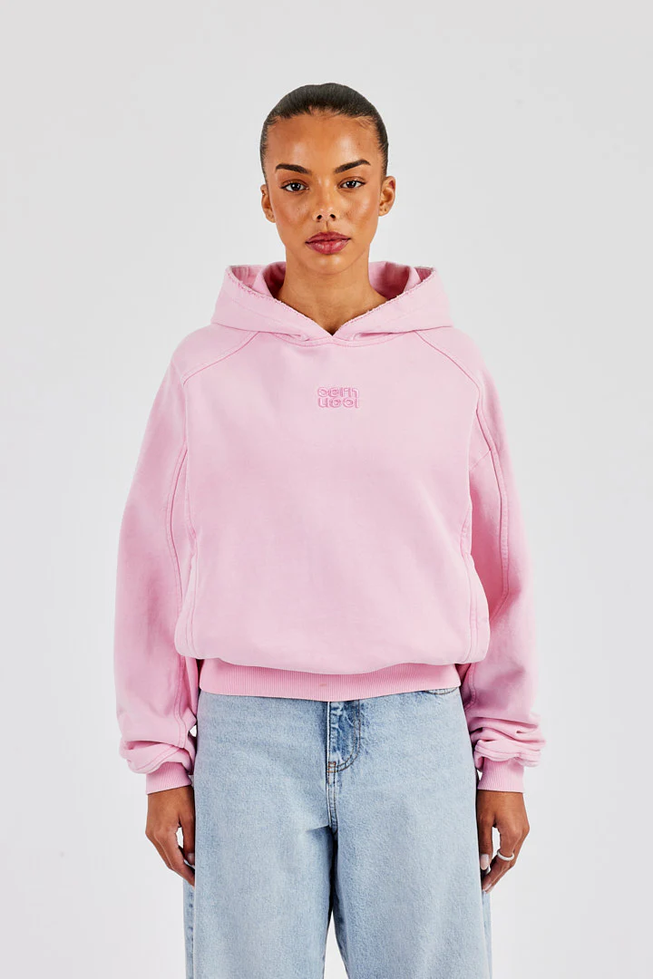 Raglan Washed Cropped Hoodie - Washed Pink - Image 2