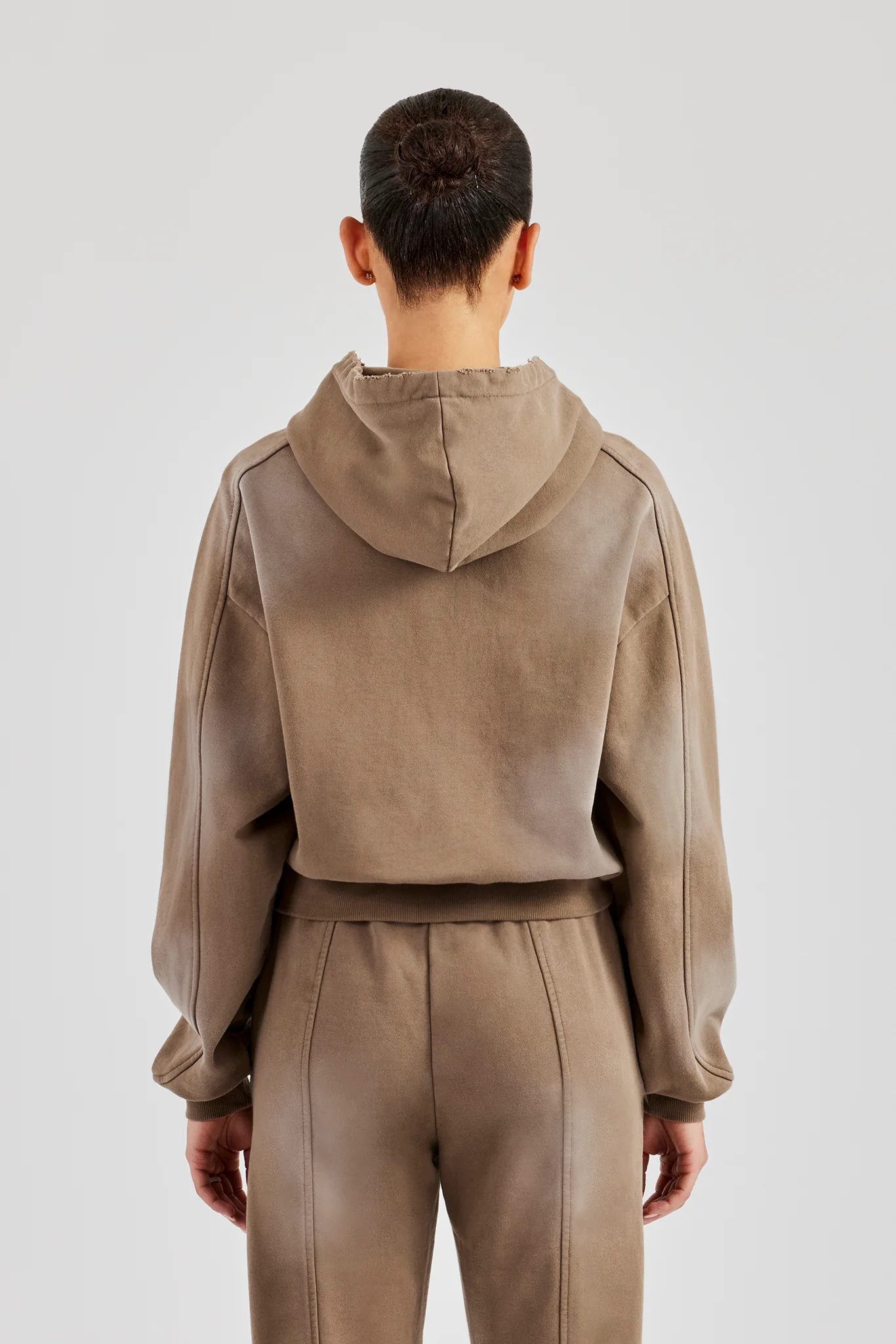 Raglan Washed Cropped Hoodie - Washed Taupe - Image 3