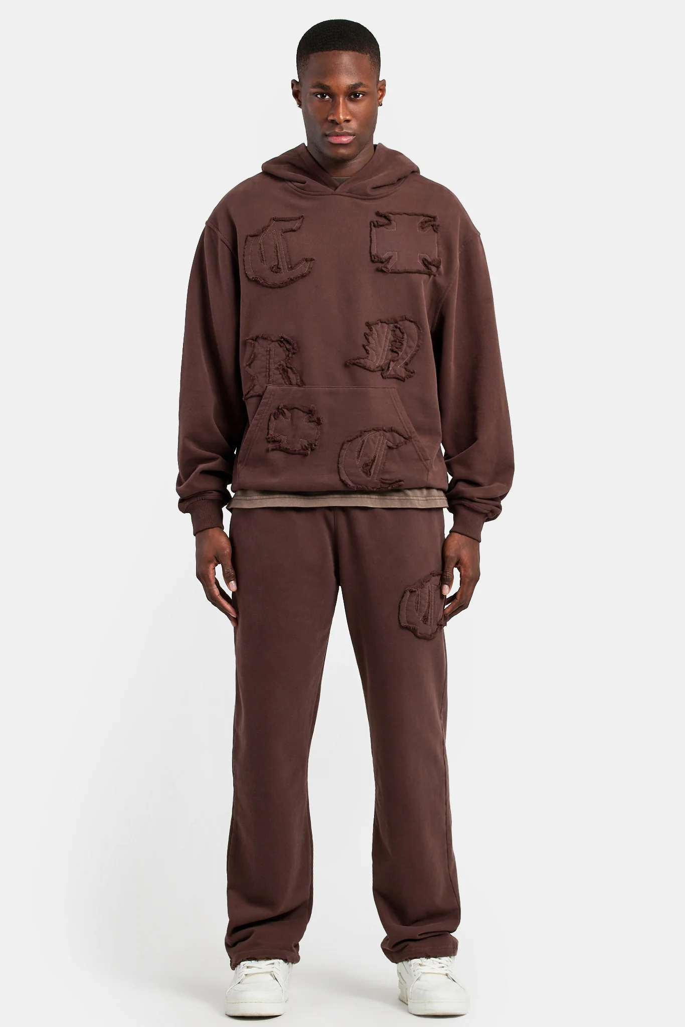 Raw Edge Applique Jogger  - Brown - Image 2