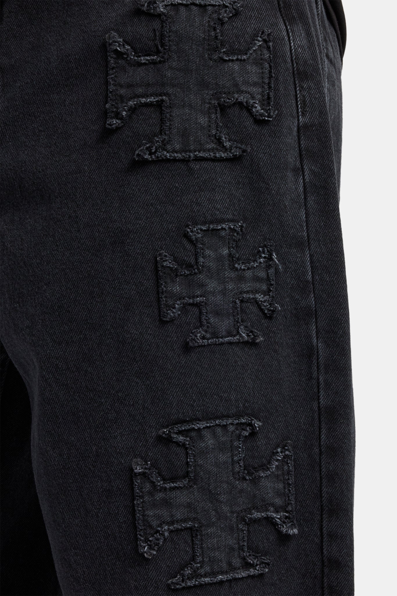 Raw Edge Applique Motif Jean - Washed Black - Image 3
