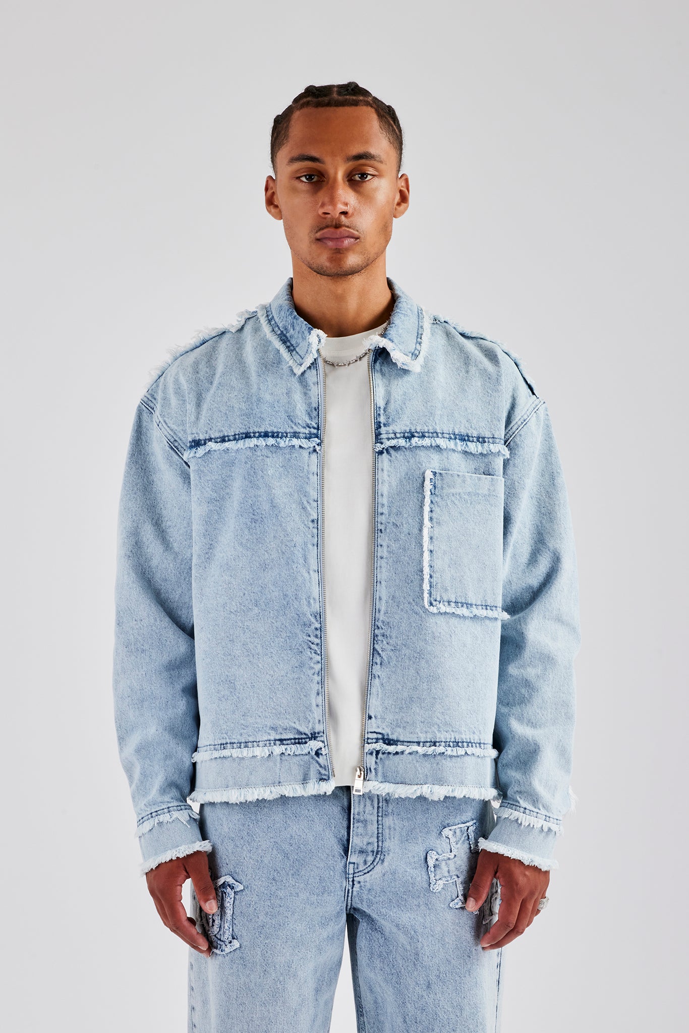 Raw Edge Denim Jacket - Iced Blue - Image 2
