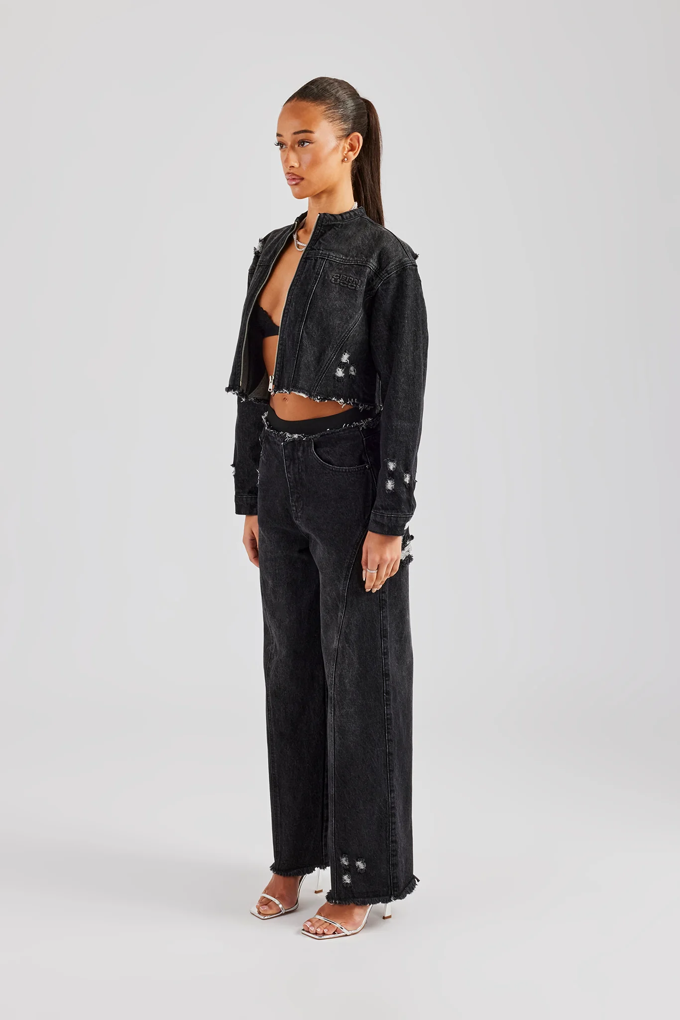 Raw Edge Denim Set - Washed Black - Image 3