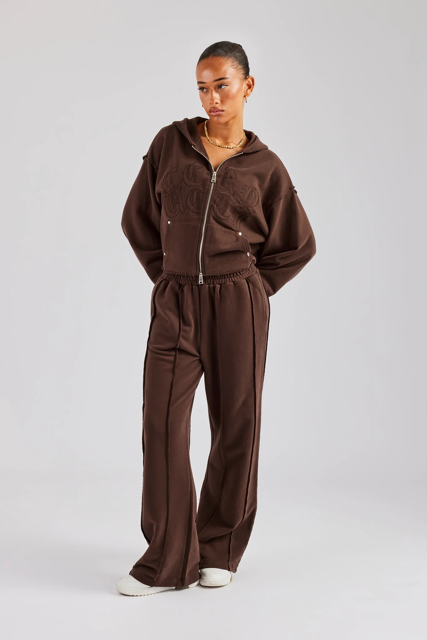Raw Edge Waistband Jogger - Chocolate - Image 2