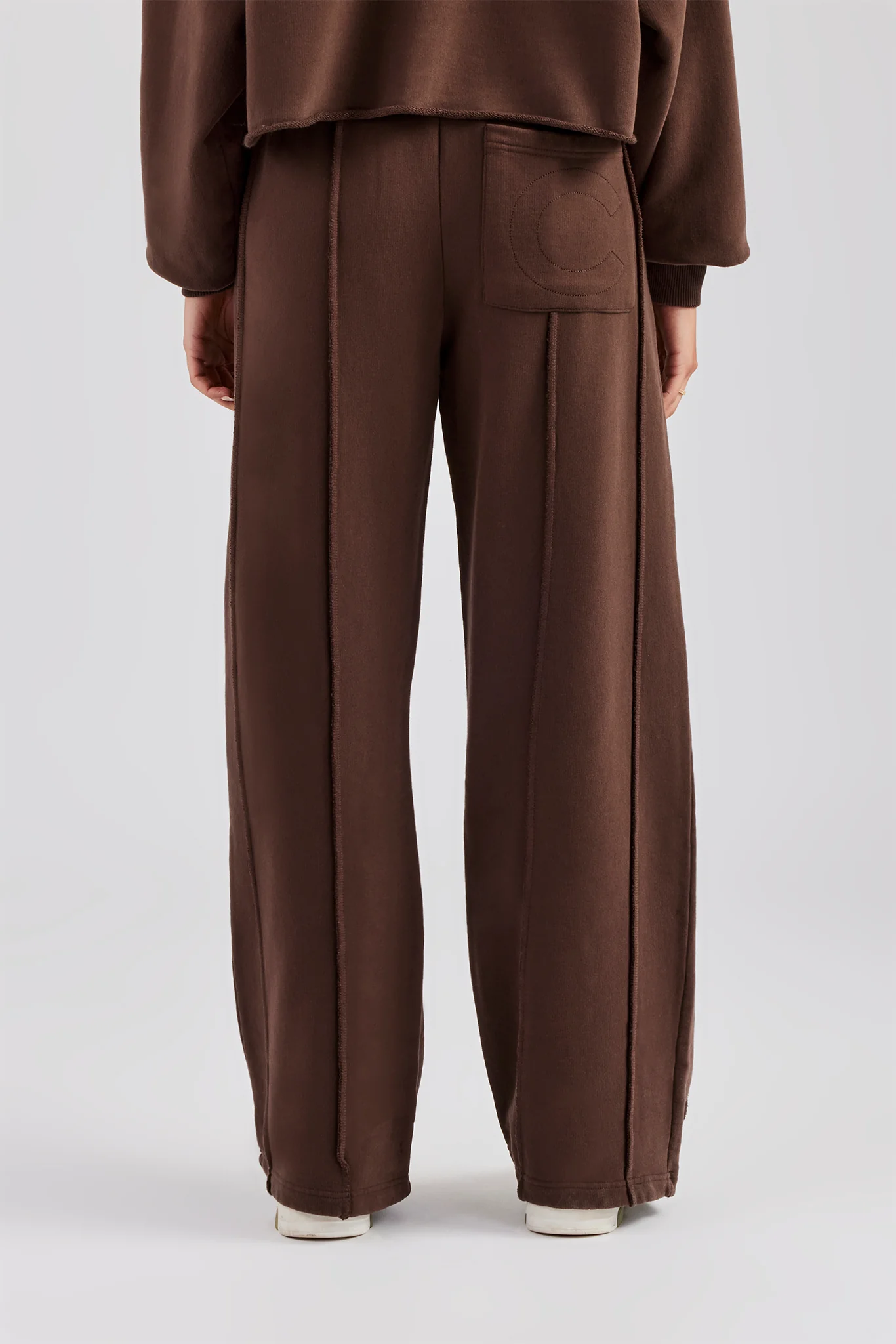Raw Edge Waistband Jogger - Chocolate - Image 4