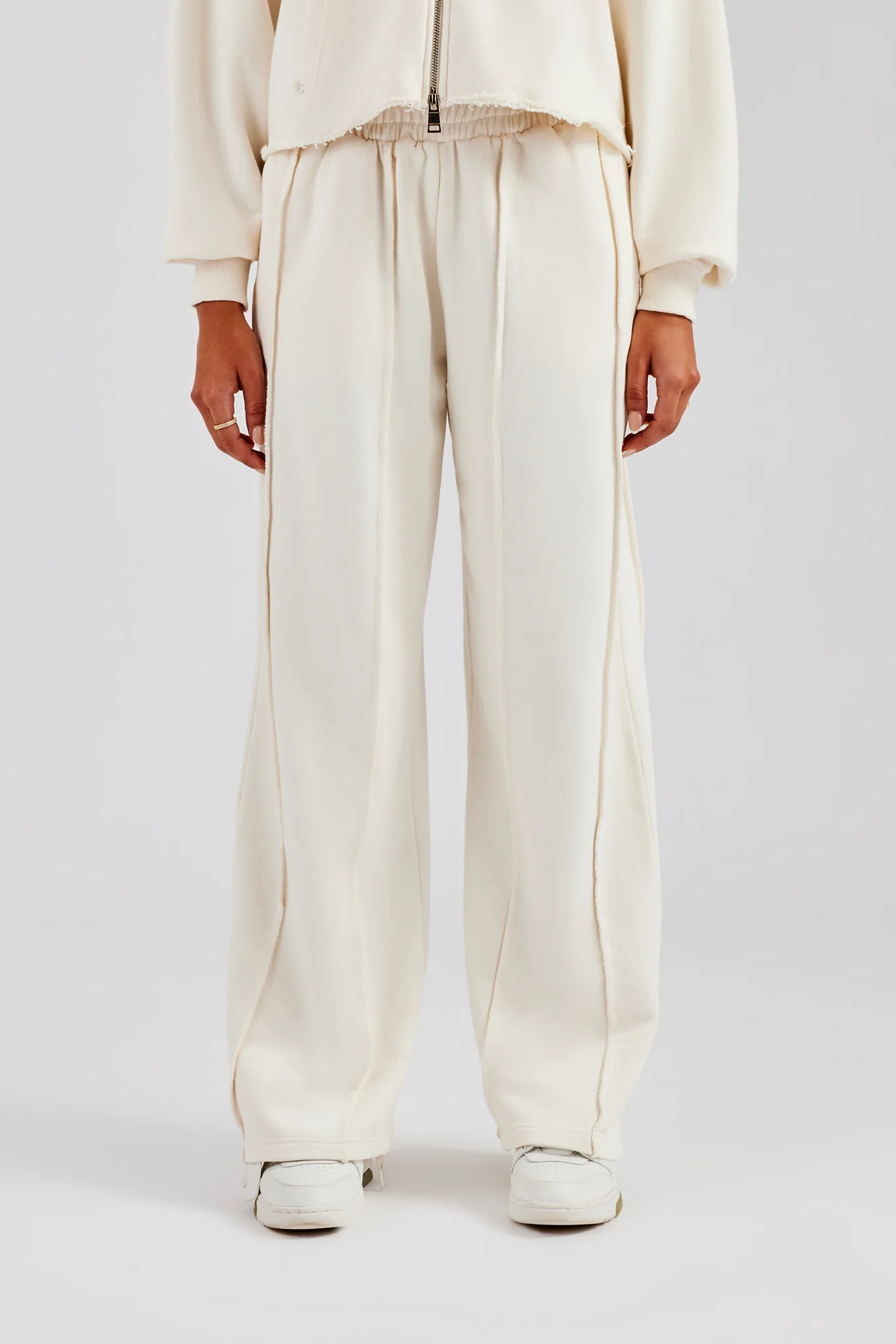Raw Edge Waistband Jogger - Off White - Image 2
