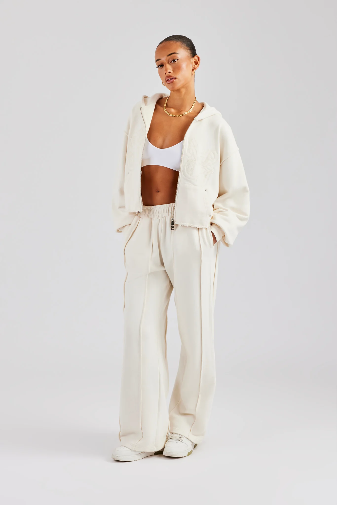 Raw Edge Waistband Jogger - Off White - Image 4