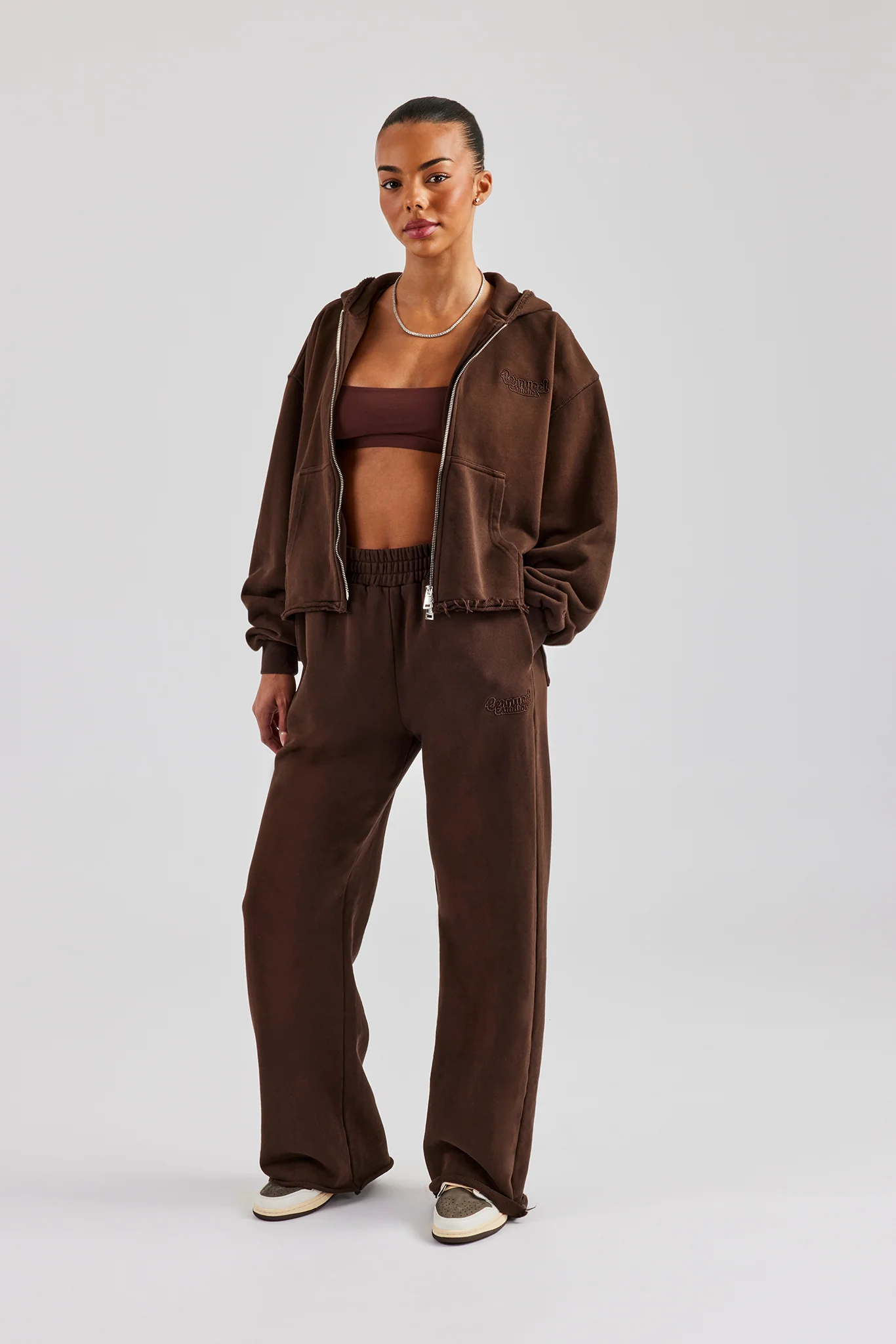 Raw Edge Wide Leg Jogger - Chocolate - Image 3