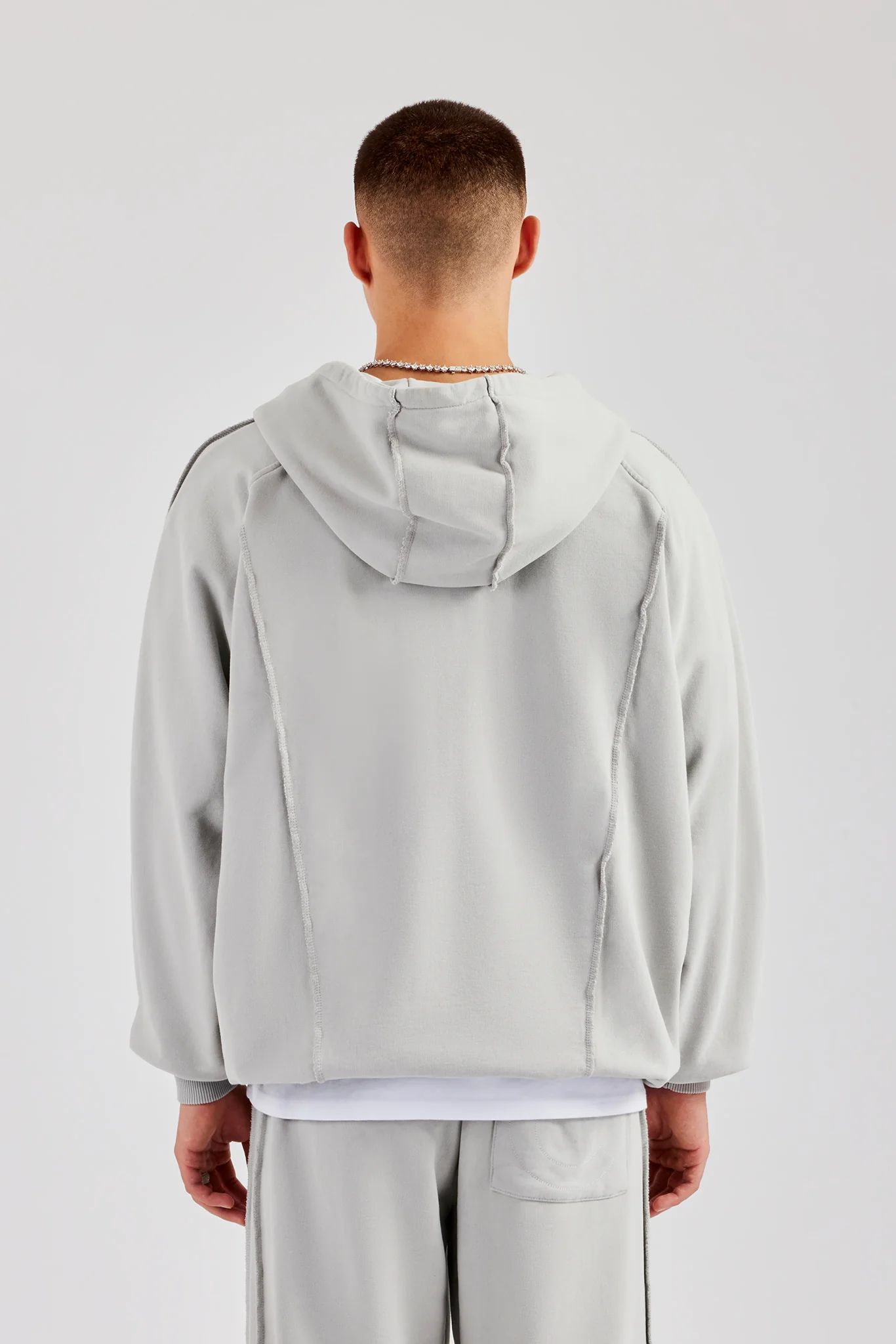 Exposed Seam Zip Through Hoodie - Ash Grey - Image 2
