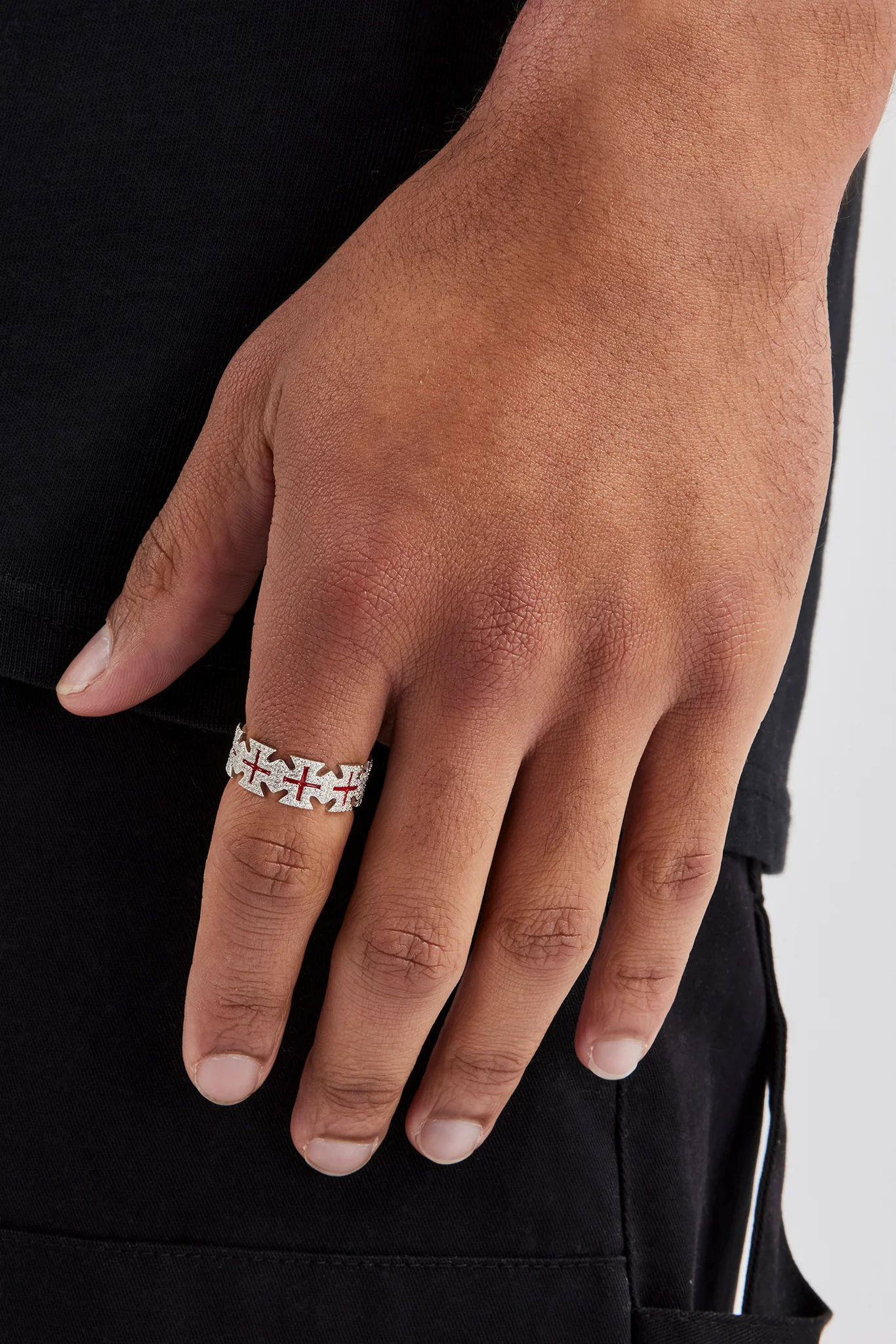 Red Enamel Cross Motif Ring - 8mm - Image 2
