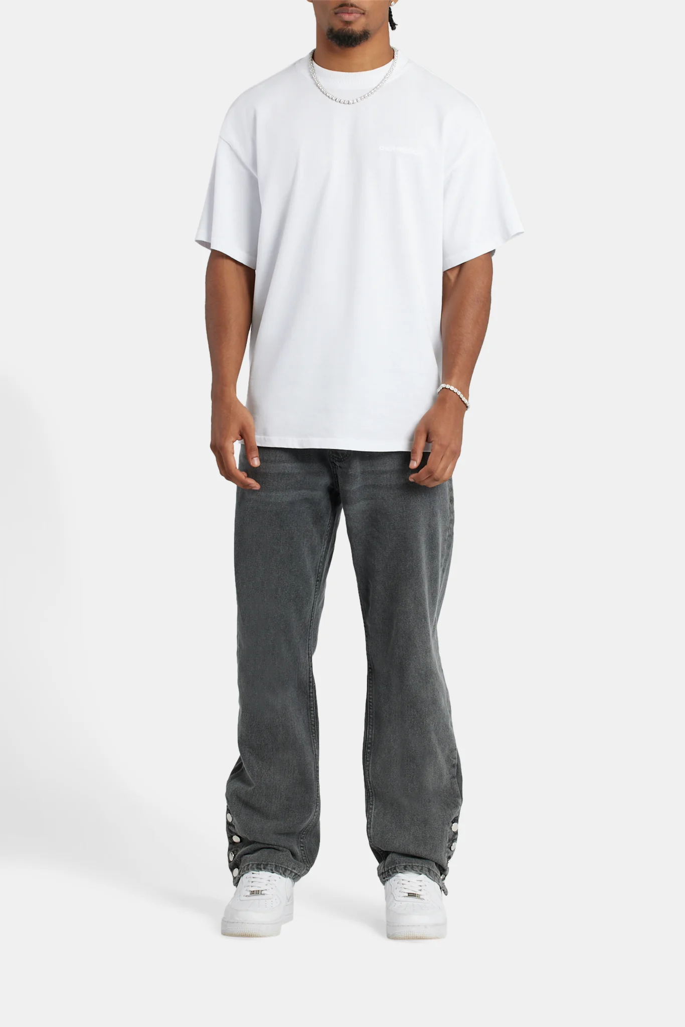 Relaxed Button Hem Detail Jeans - Dark Grey - Image 3