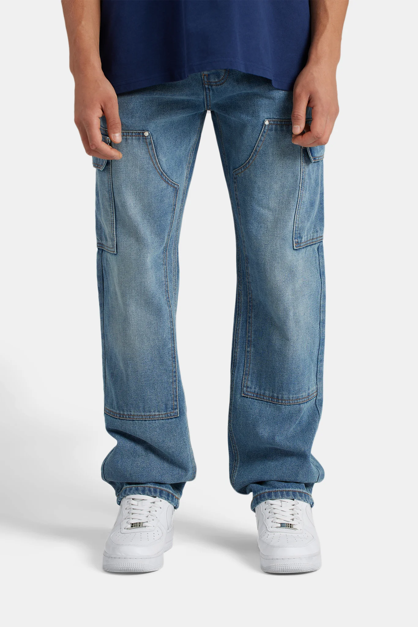 Relaxed Cargo Carpenter Jeans - Mid Blue - Image 2