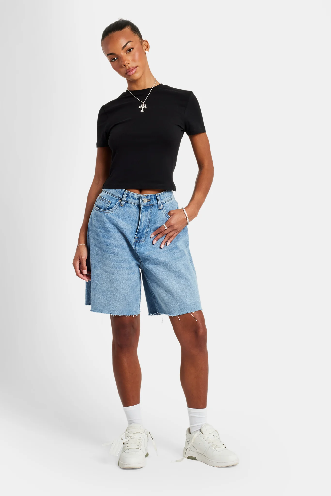 Relaxed Fit Raw Hem Bermuda Shorts - Image 4