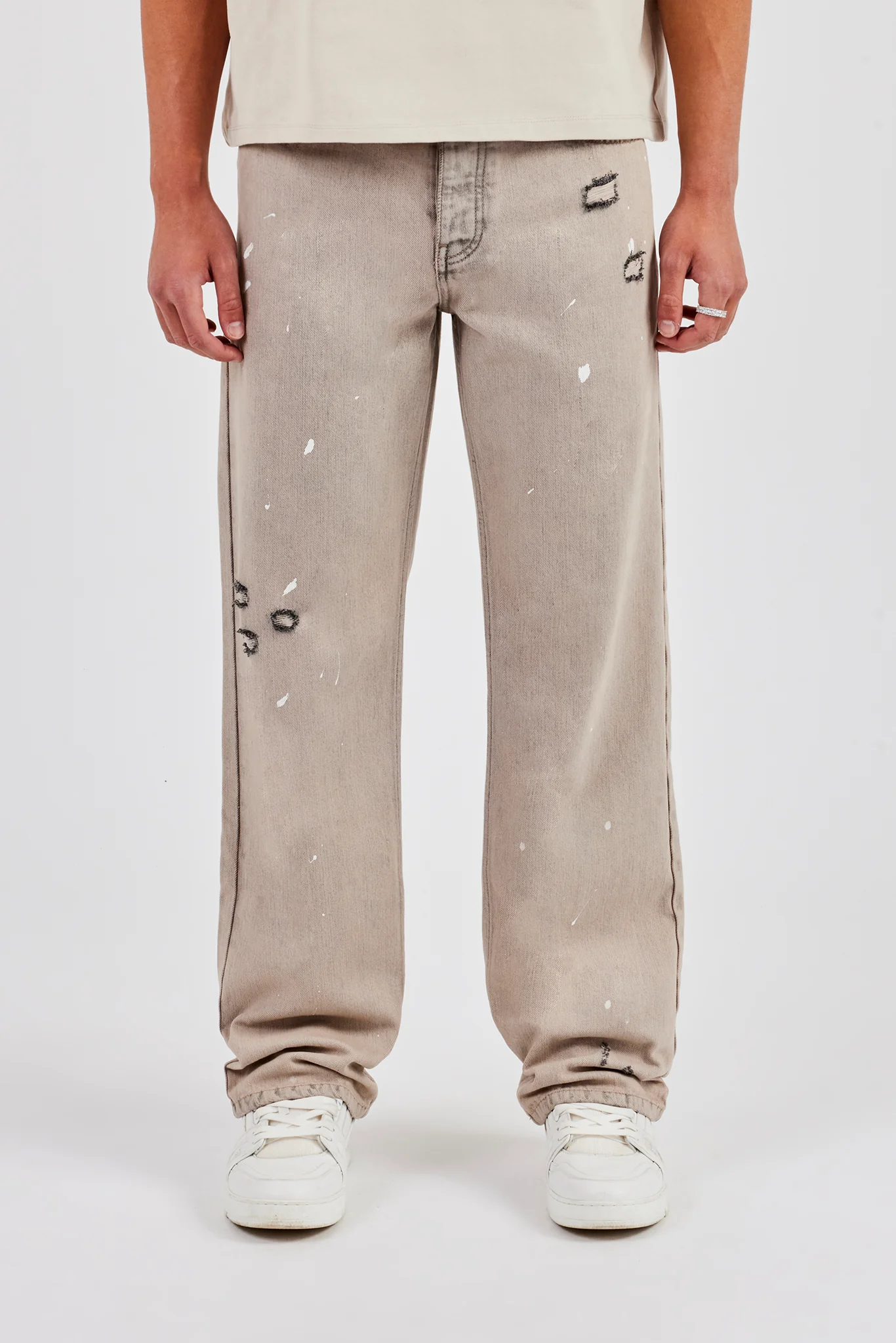 Relaxed Paint Splatter Jean - Washed Stone - Image 2