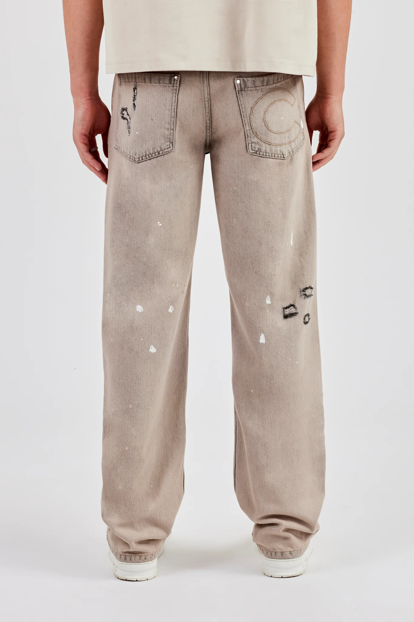 Relaxed Paint Splatter Jean - Washed Stone - Image 3