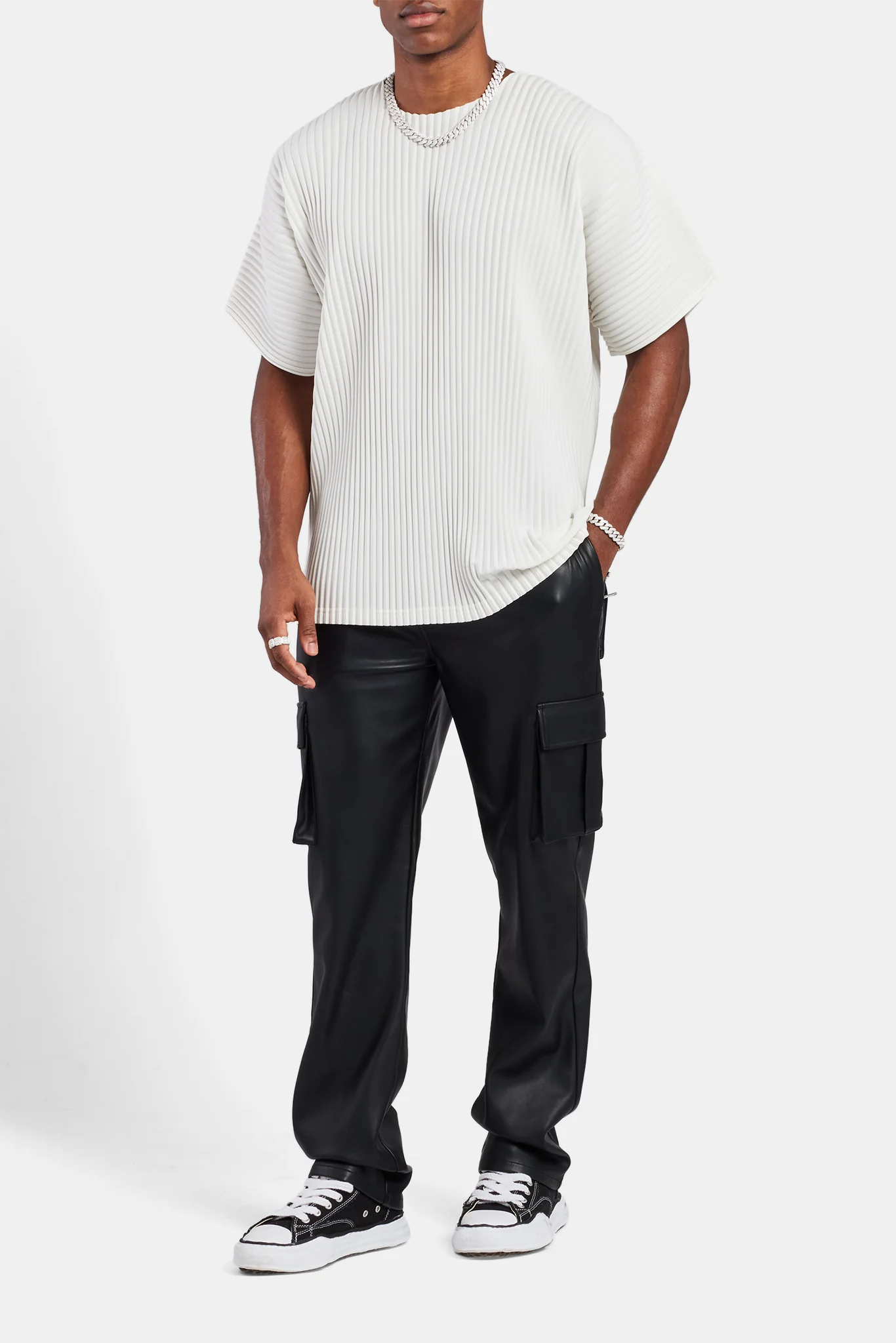Relaxed PU Cargo Trouser - Black - Image 4