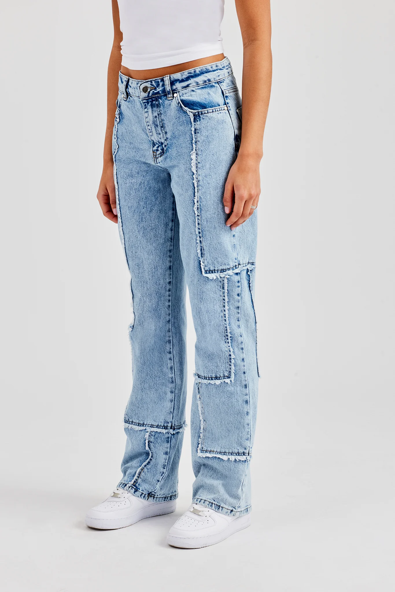 Relaxed Raw Edge Detail Jeans - Ice Blue - Image 2