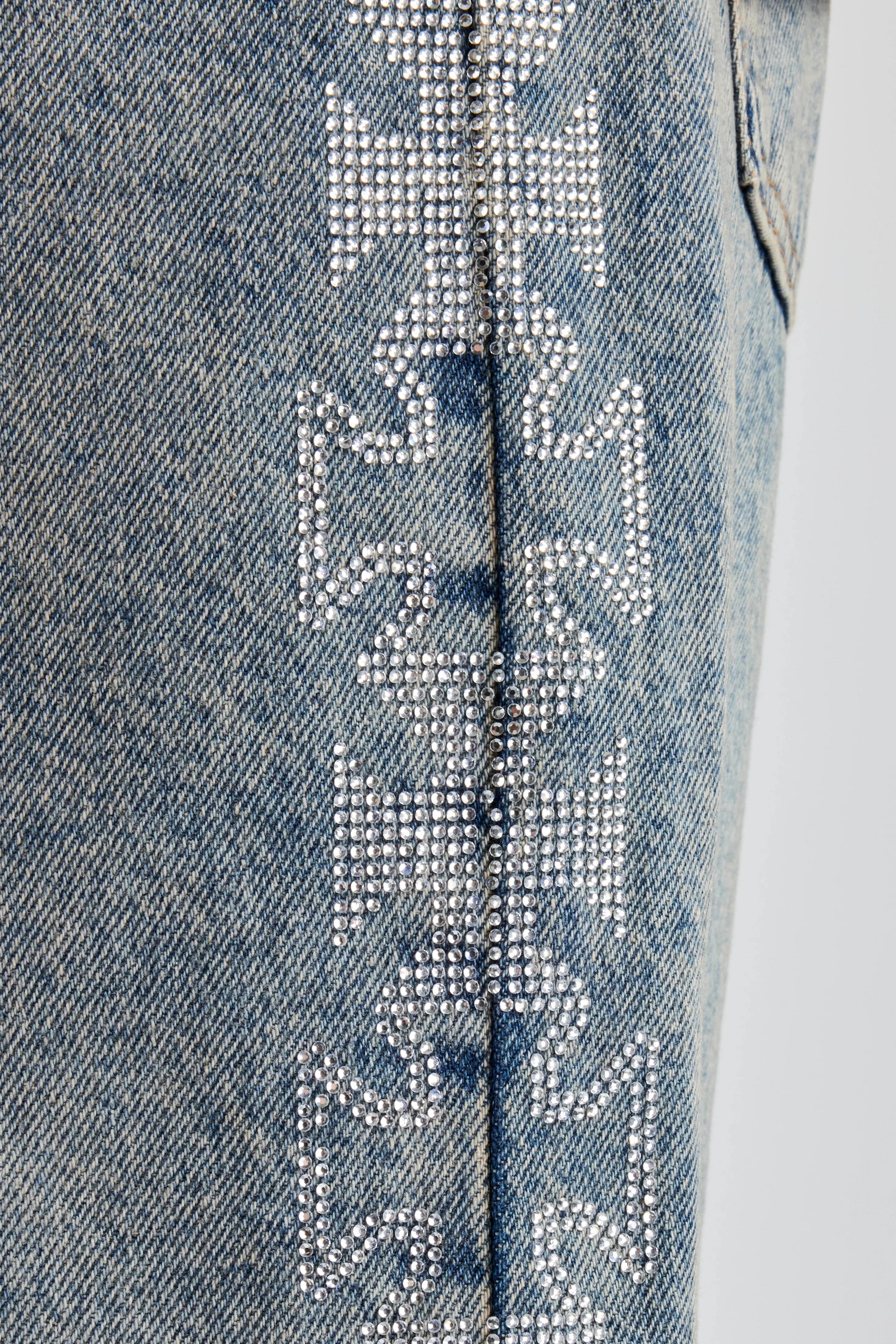 Relaxed Rhinestone Motif Bermuda Jorts - Mid Blue - Image 2