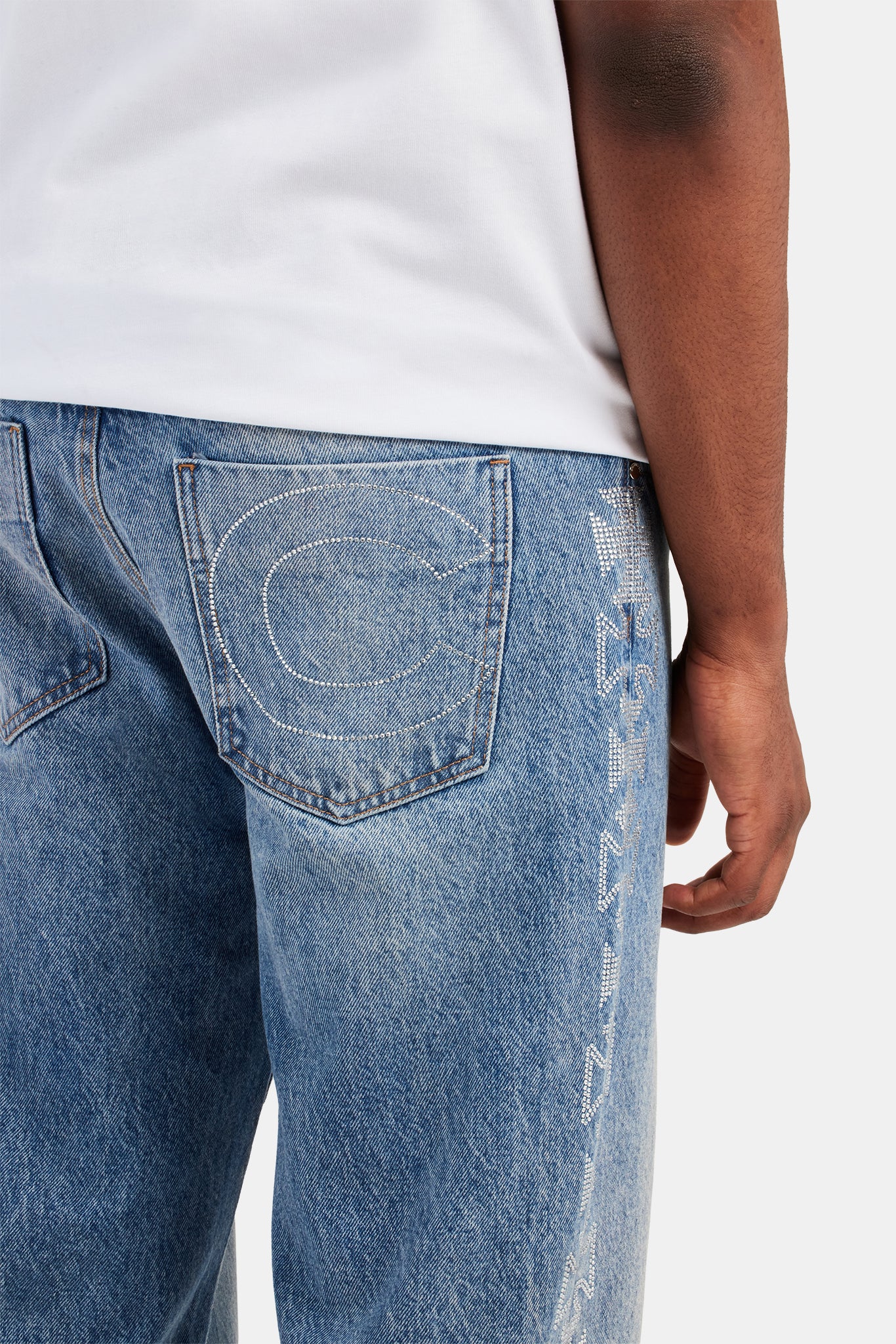 Relaxed Rhinestone Motif Jeans - Mid Blue - Image 5