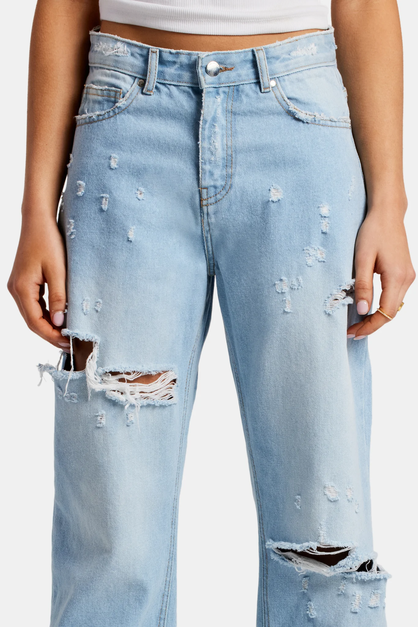 Relaxed Ripped Jeans With Distressing - Light Blue - Image 5