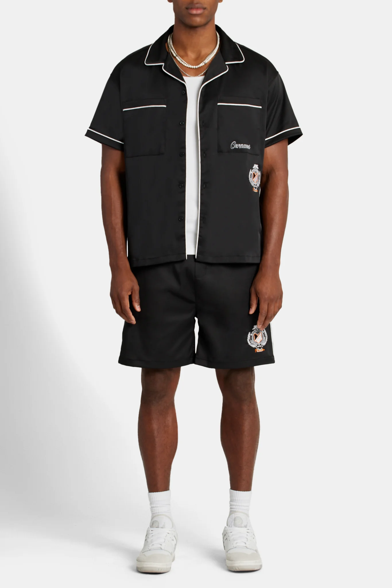 Revere Collar Contrast Crest Shirt - Black - Image 2