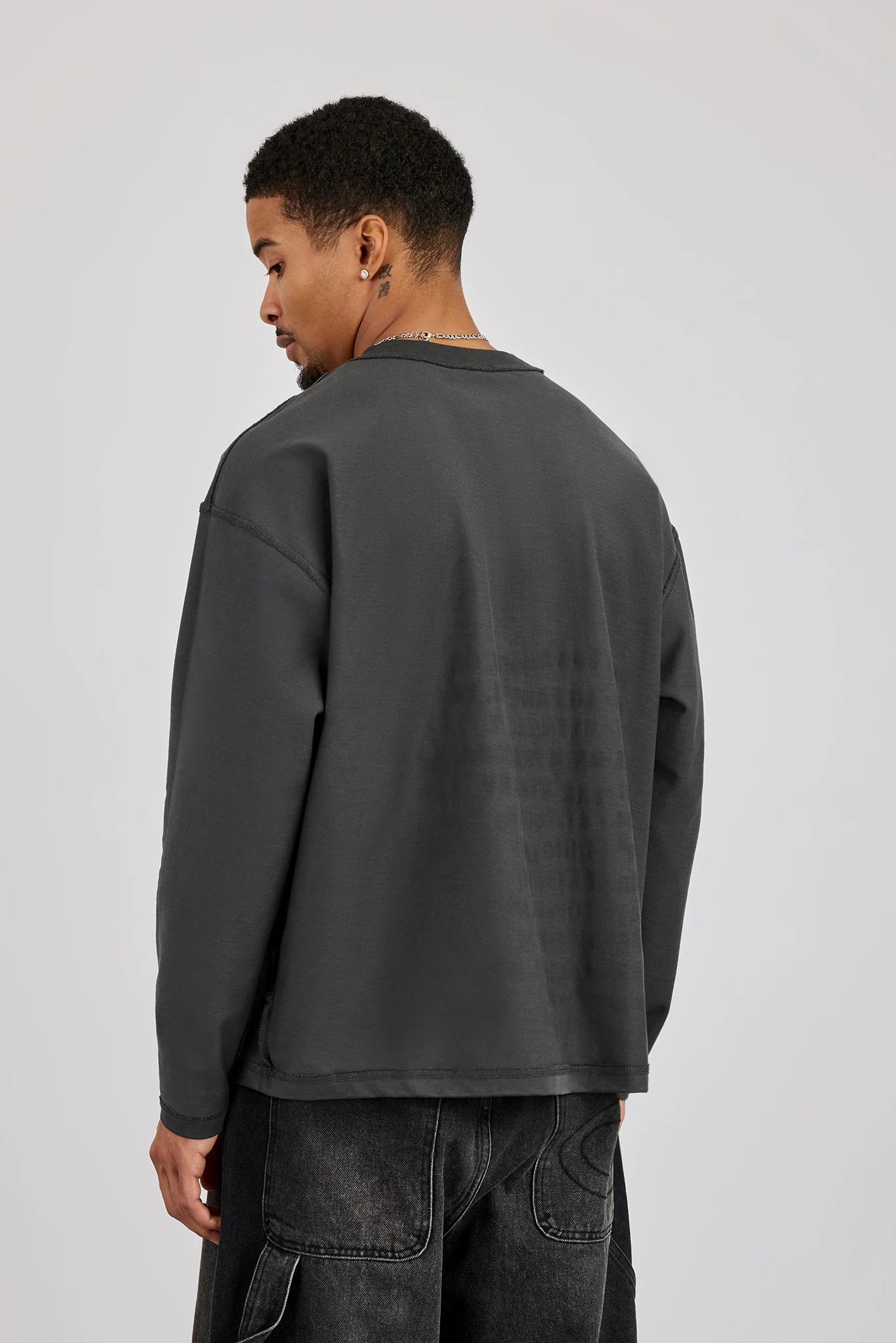 Reversible Long Sleeve Cernucci Studio T-Shirt - Dark Grey - Image 2