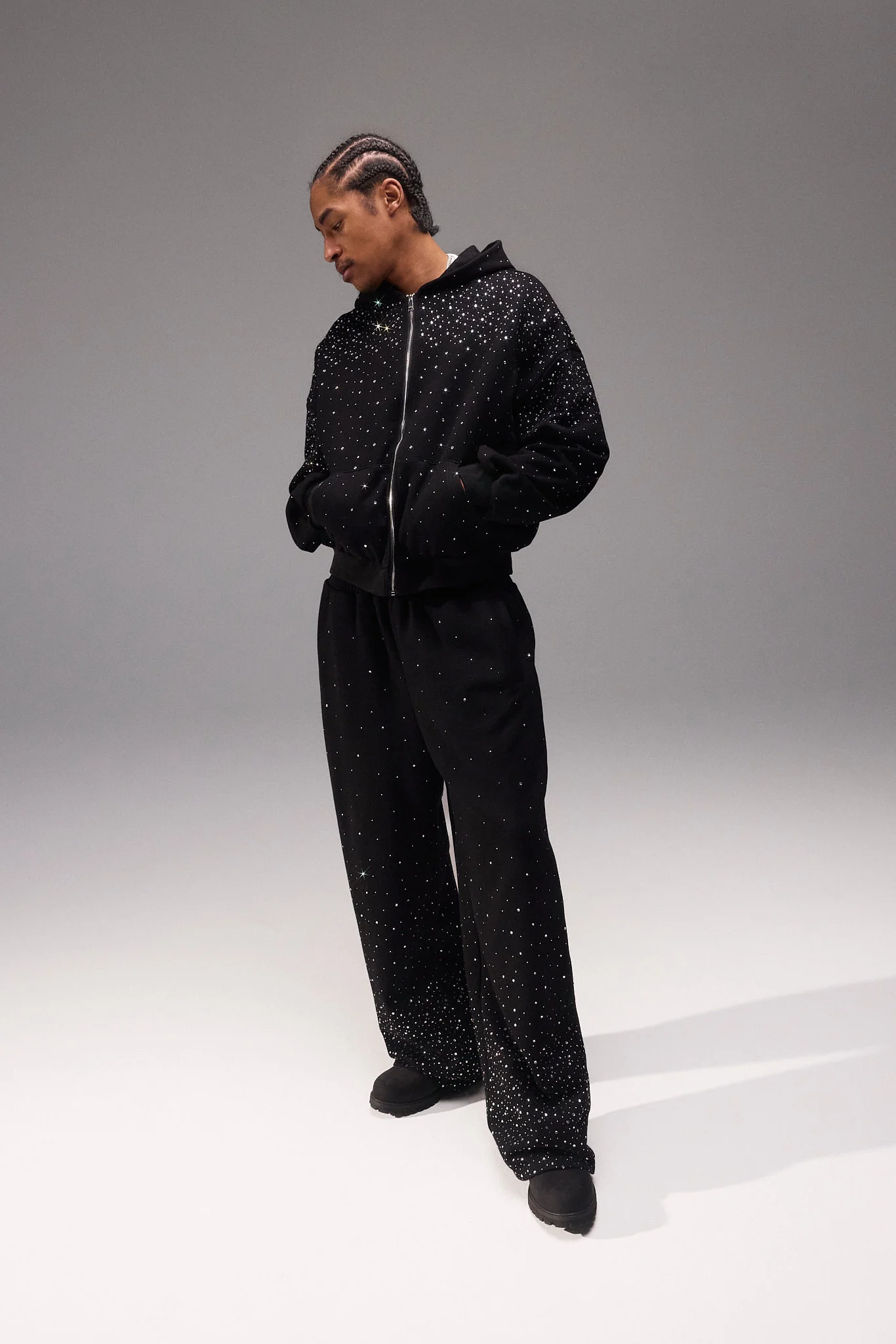 Rhinestone Baggy Jogger - Black - Image 2