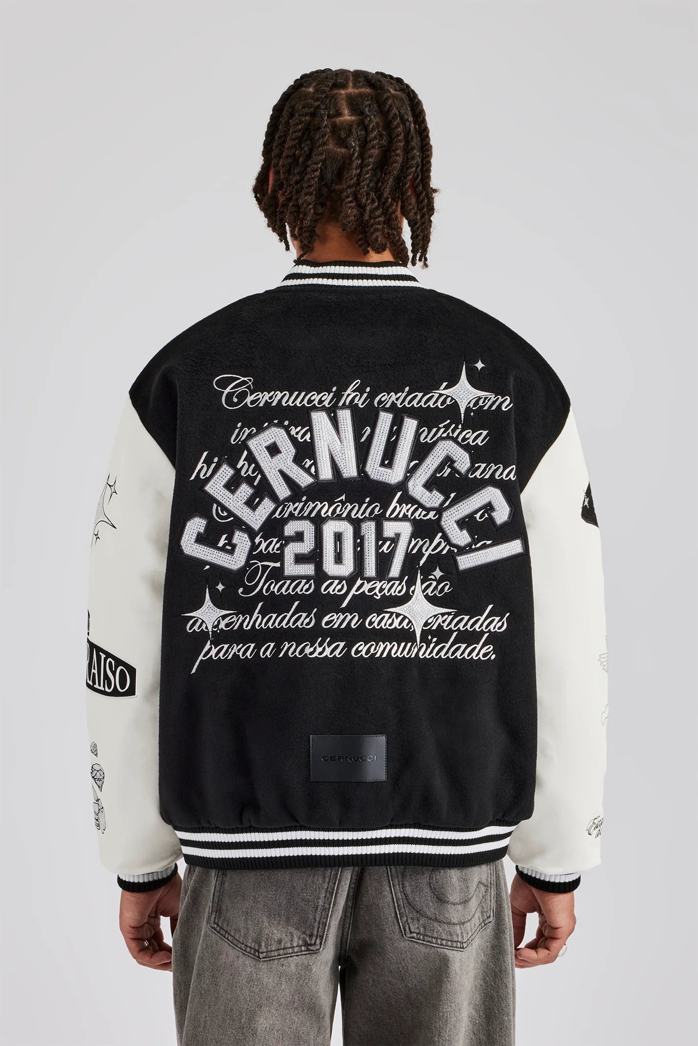 Rhinestone Bomber Jacket - Black - Image 3