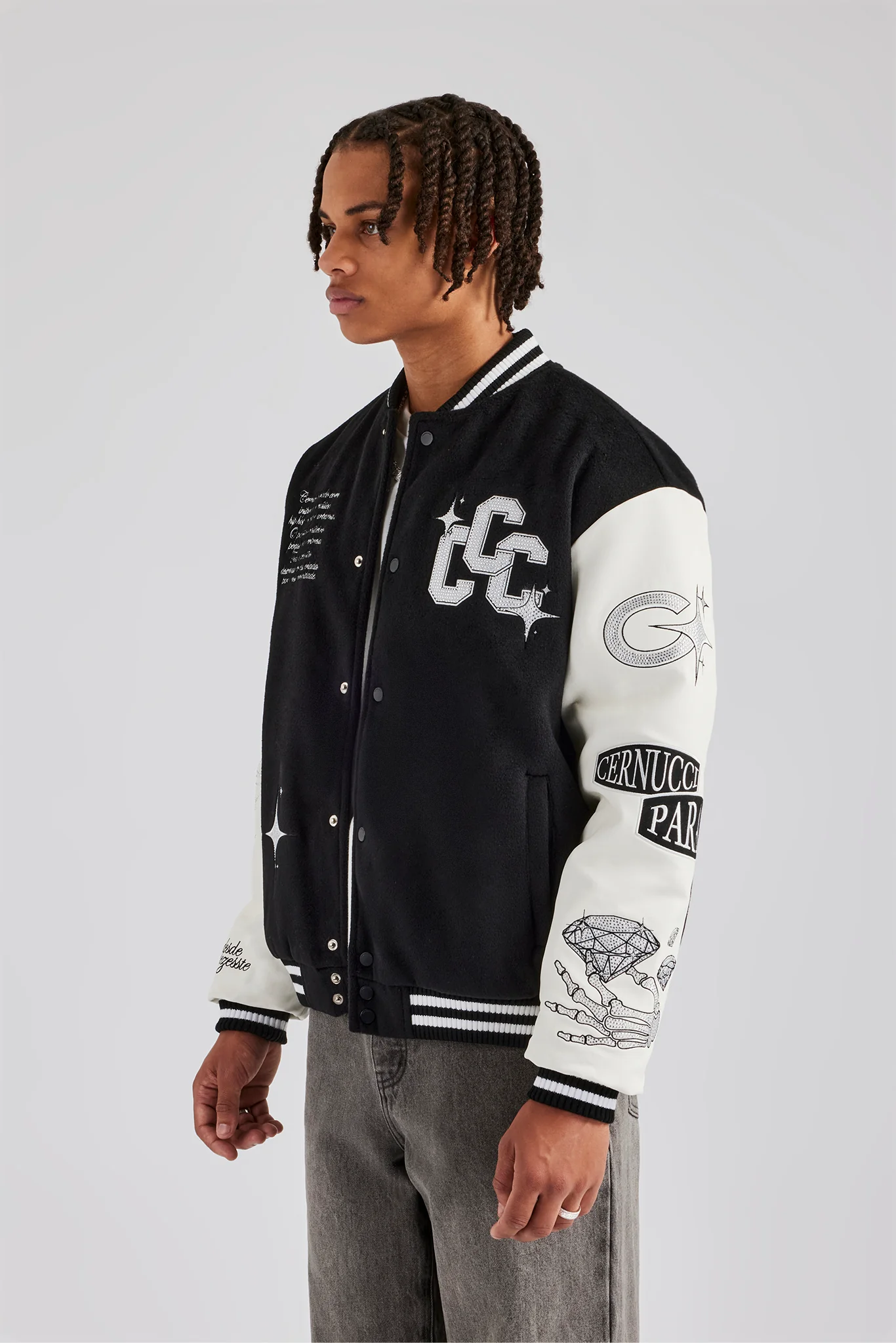 Rhinestone Bomber Jacket - Black - Image 4