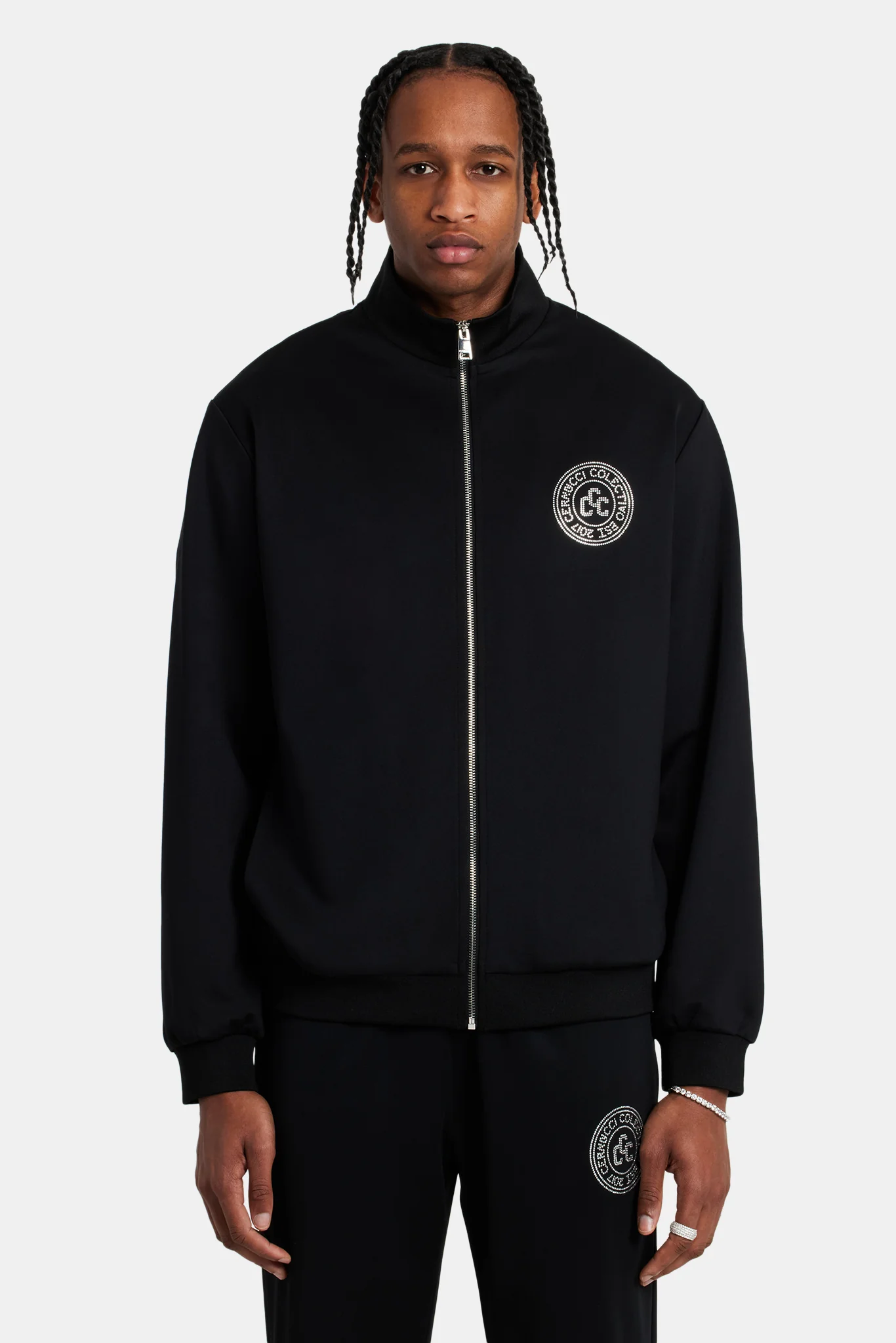 Rhinestone Crest Tracksuit - Black - Image 7