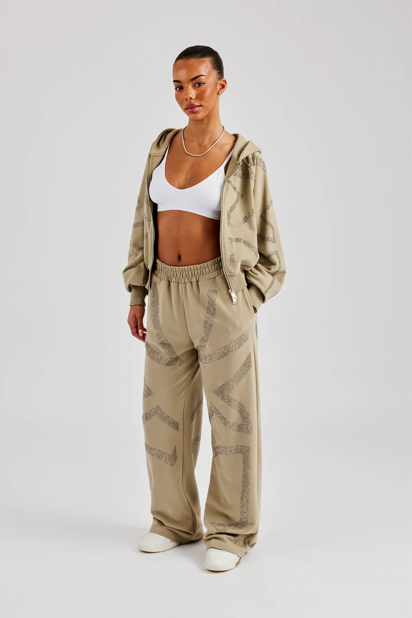 Rhinestone Cross Wide Leg Jogger - Khaki - Image 2
