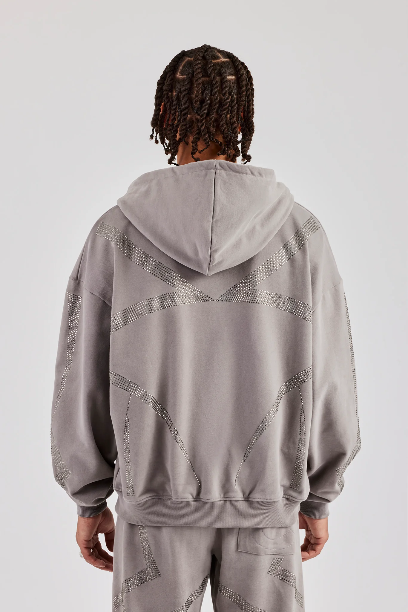 Rhinestone Cross Zip Through Hoodie - Charcoal - Image 3