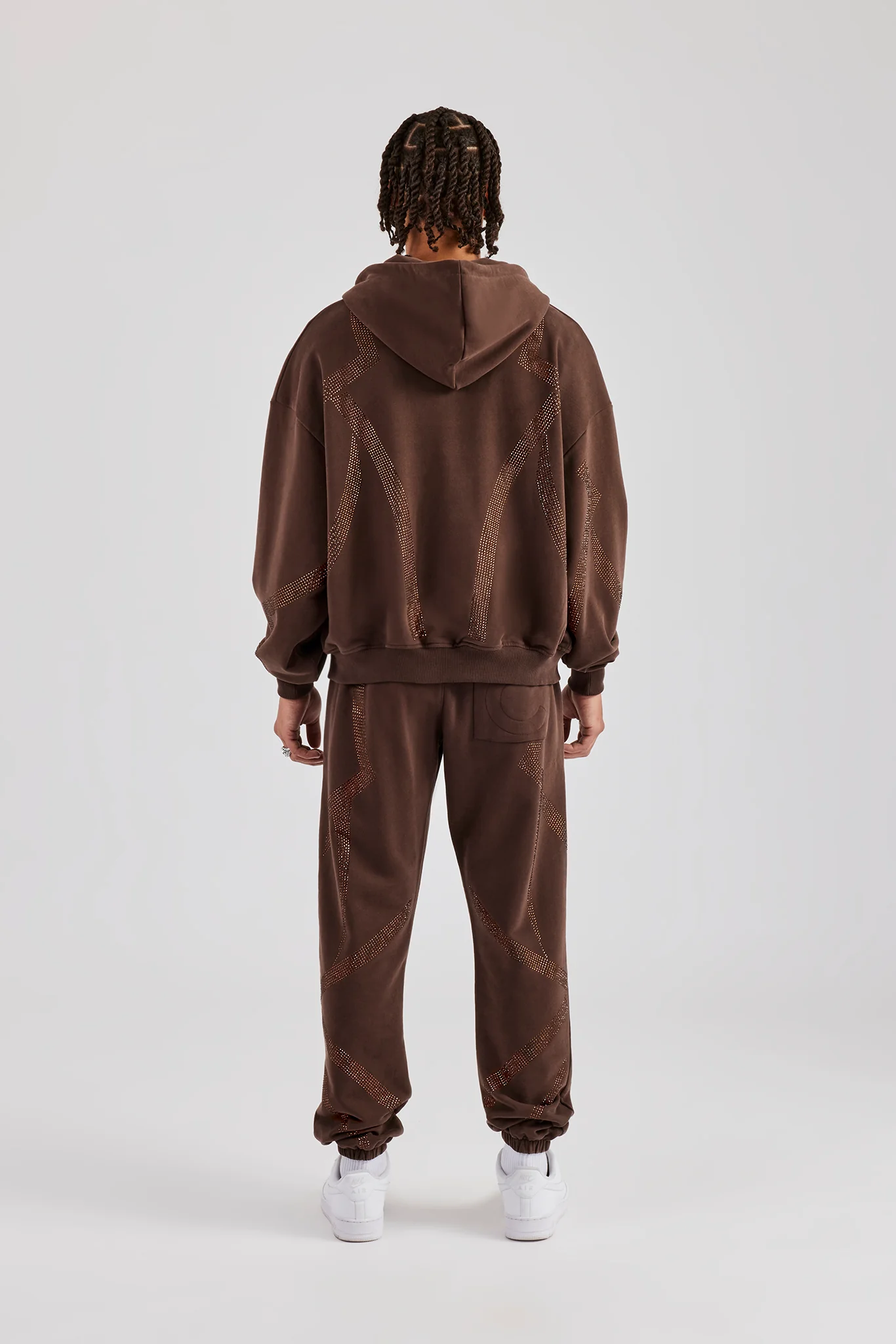 Rhinestone Cross Zip Through Tracksuit - Brown - Image 3