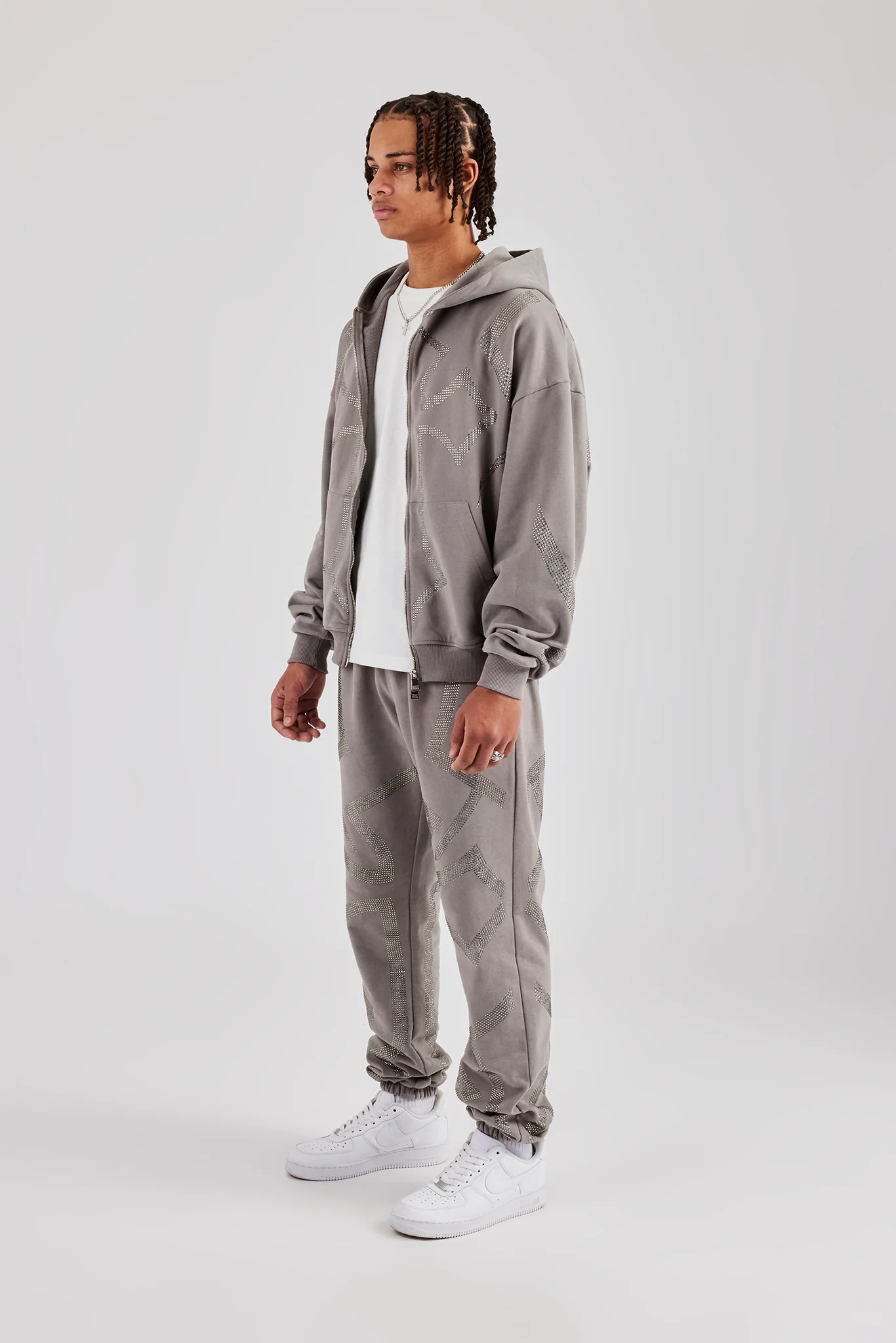 Rhinestone Cross Zip Through Tracksuit - Charcoal - Image 2