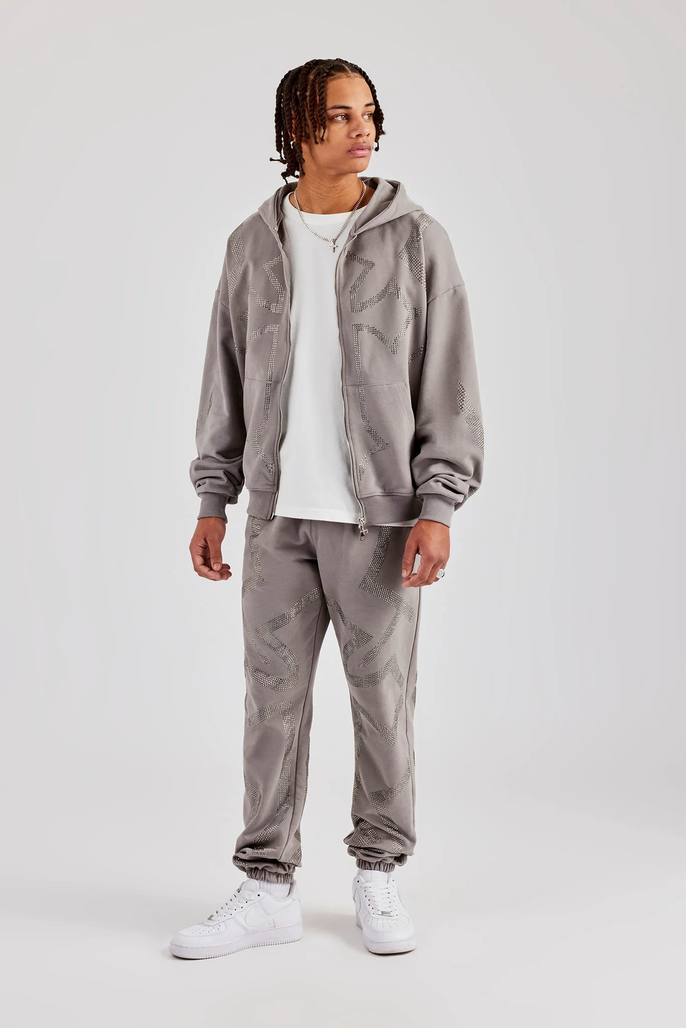 Rhinestone Cross Zip Through Tracksuit - Charcoal - Image 4