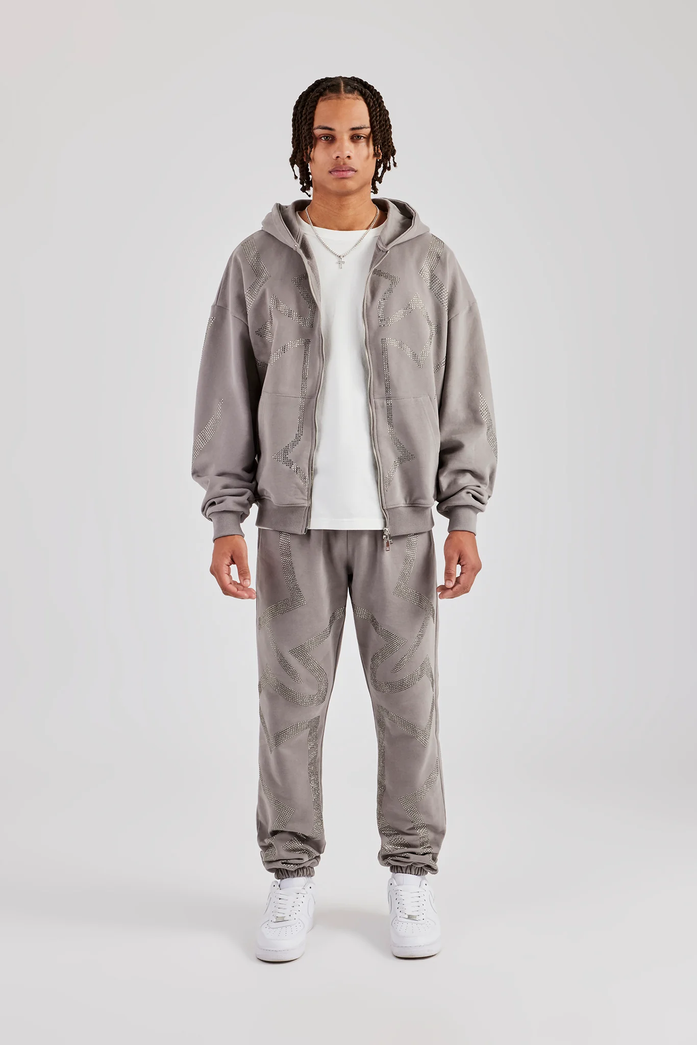 Rhinestone Cross Zip Through Tracksuit - Charcoal - Image 5