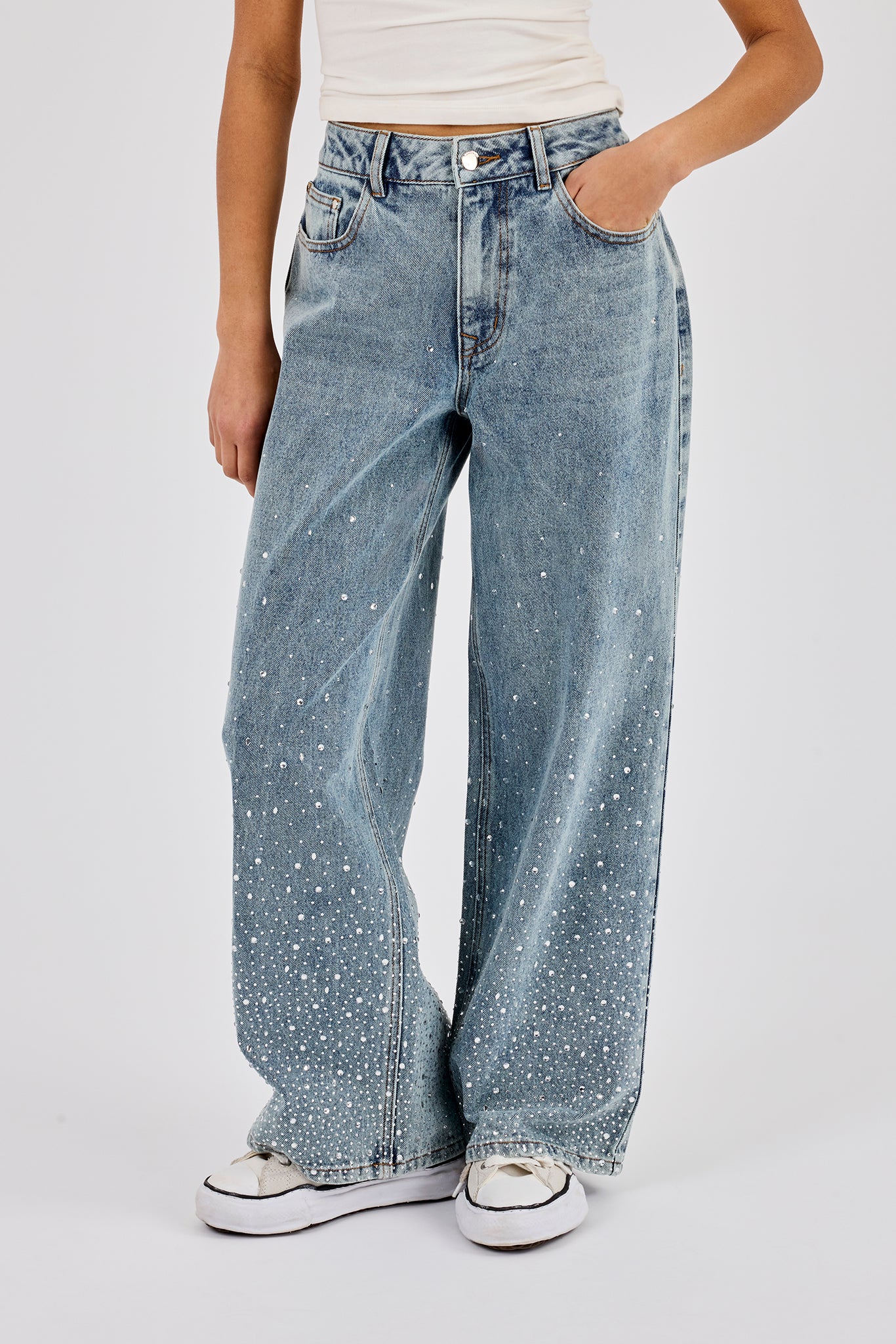 Rhinestone Detail Baggy Jean - Antique Wash - Image 2