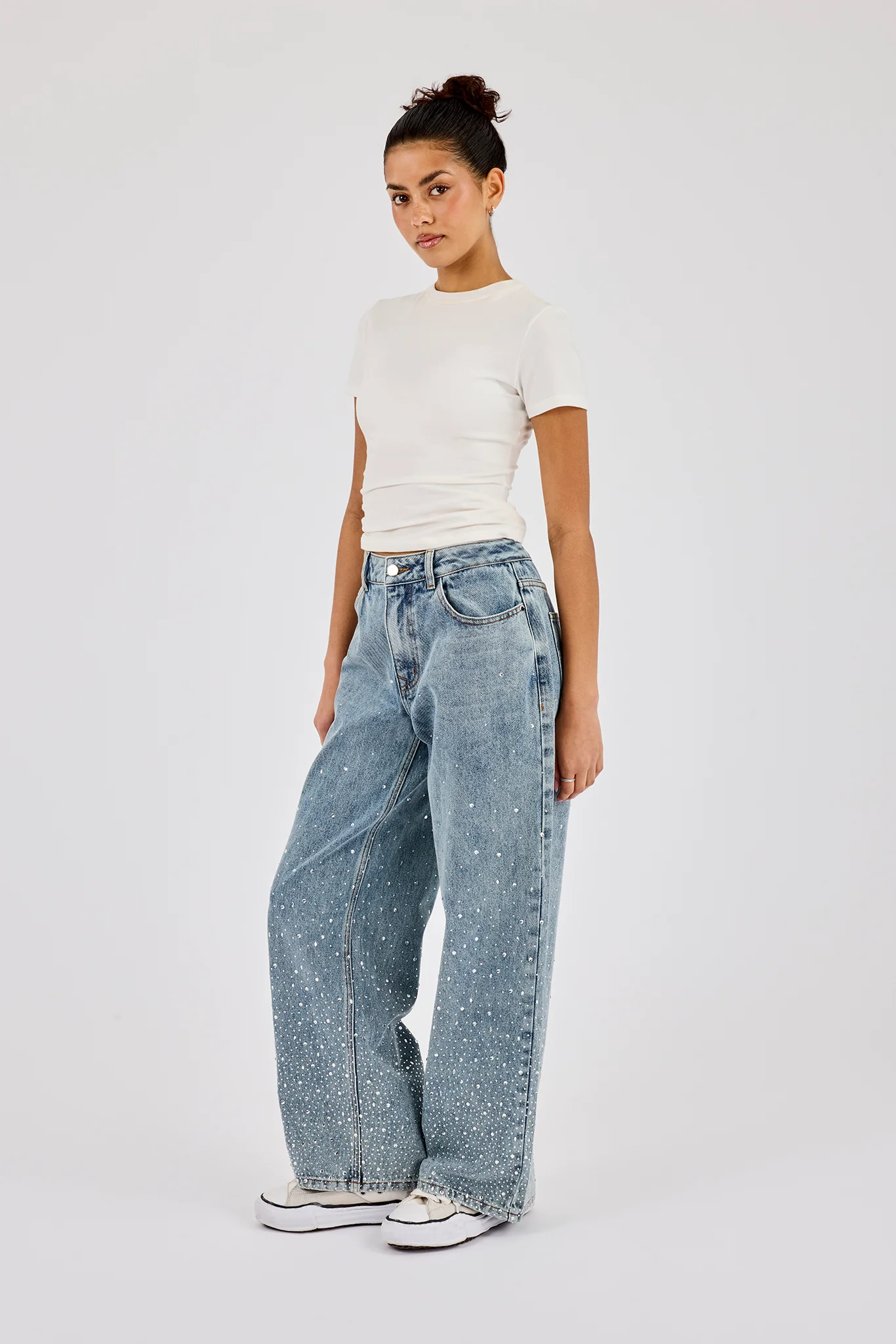 Rhinestone Detail Baggy Jean - Antique Wash - Image 3