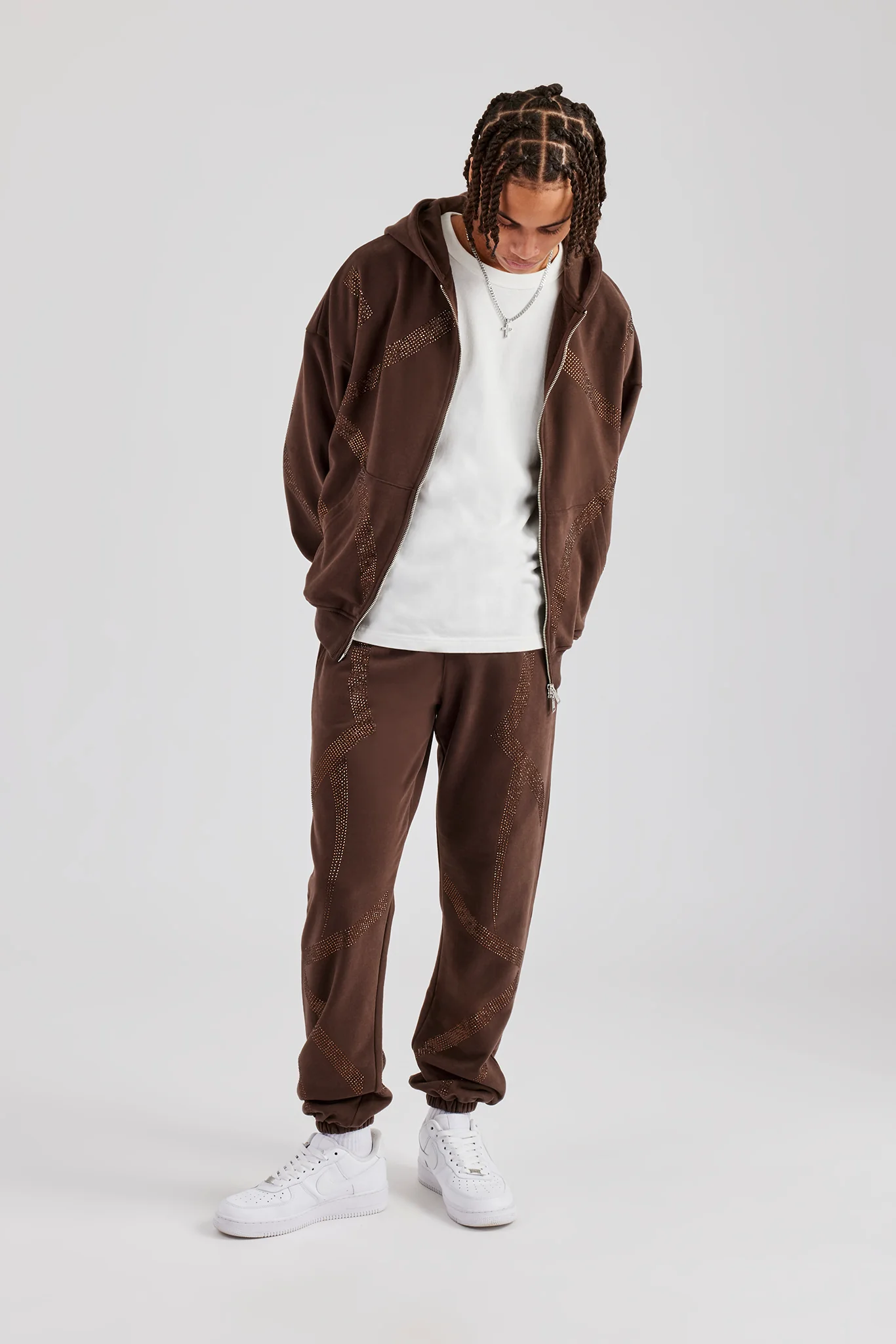 Rhinestone Diamond Cuffed Jogger - Chocolate - Image 5