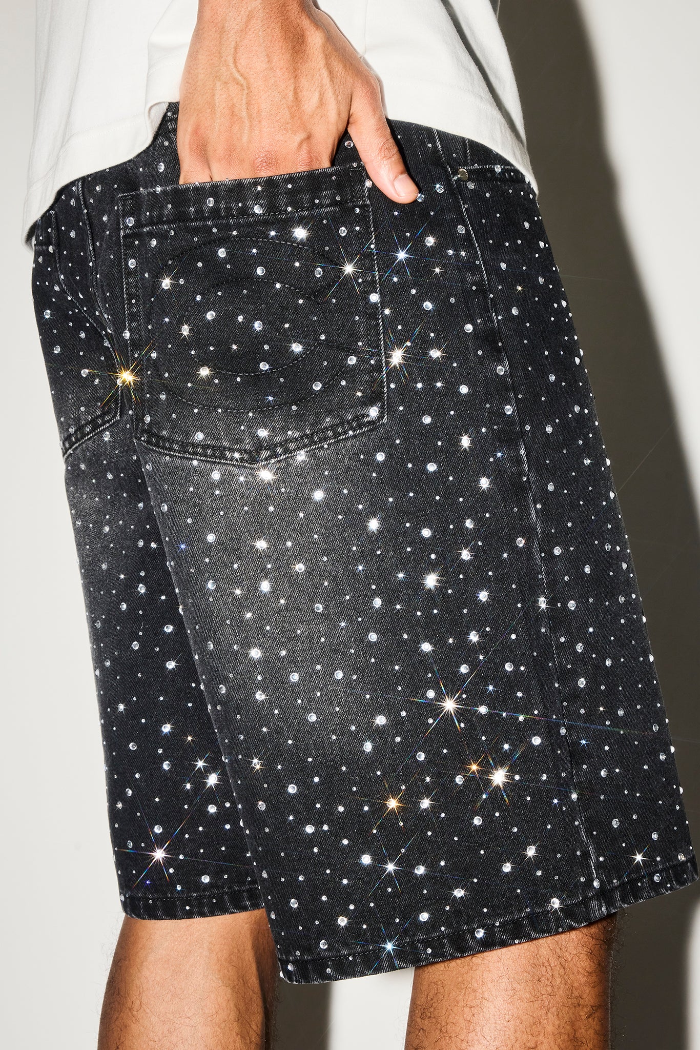 Rhinestone Denim Jort - Washed Black - Image 4