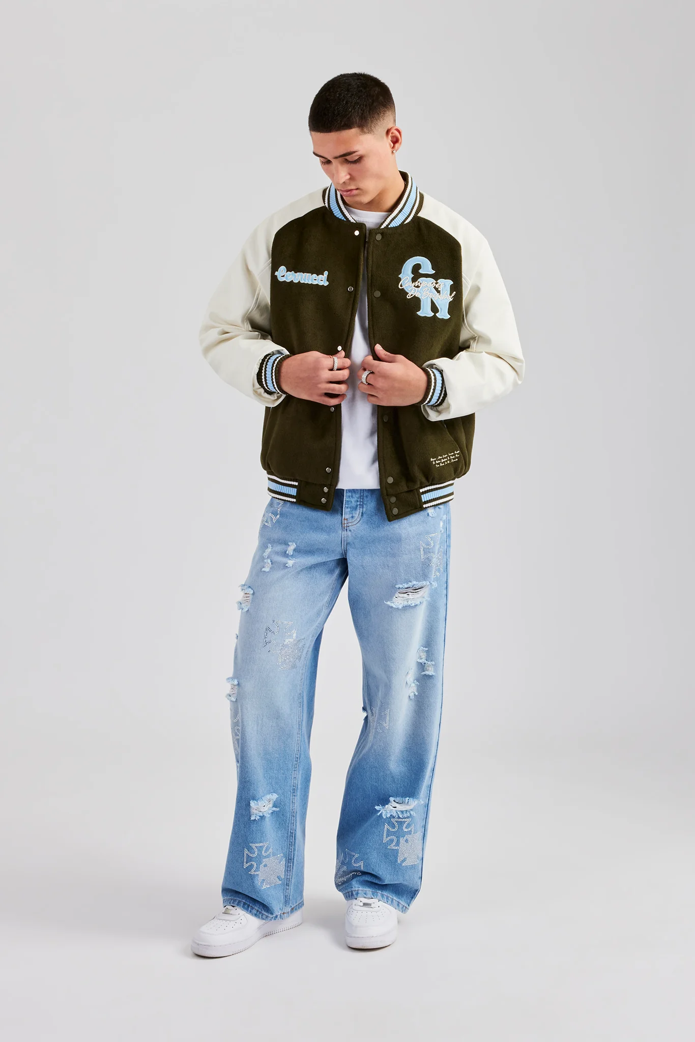 Rhinestone Motif Baggy Jean - Mid Blue - Image 3