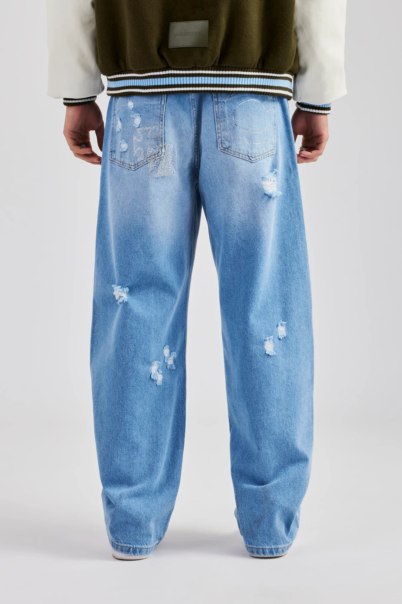 Rhinestone Motif Baggy Jean - Mid Blue - Image 4