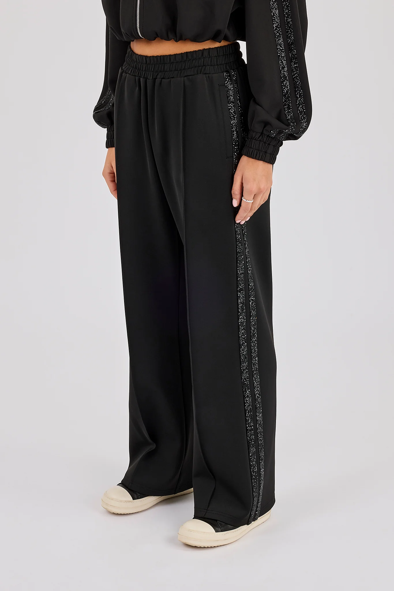 Rhinestone Taping Wide Leg Trouser - Black - Image 3