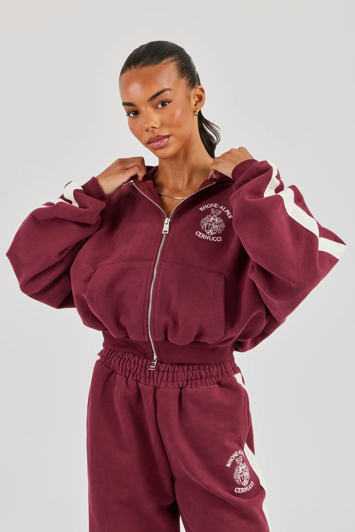 Rhone Alpes Boxy Zip Through Hoodie - Burgundy - Image 2