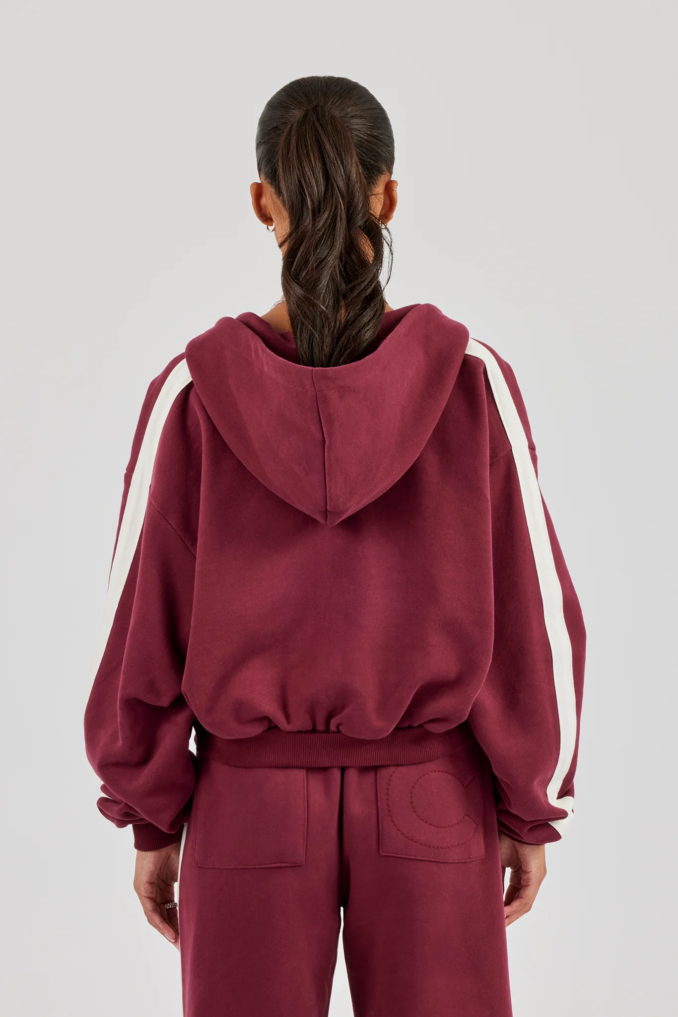 Rhone Alpes Boxy Zip Through Hoodie - Burgundy - Image 4