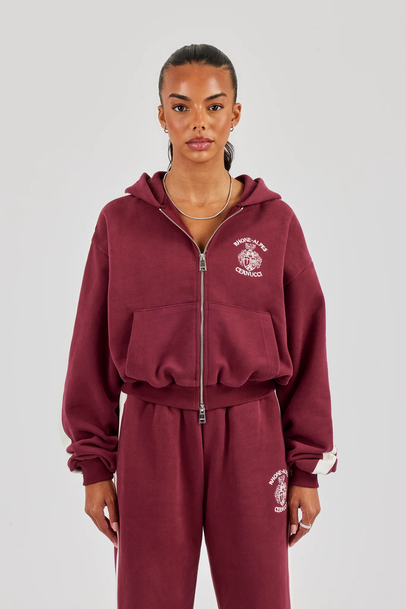 Rhone Alpes Boxy Zip Through Hoodie - Burgundy - Image 5