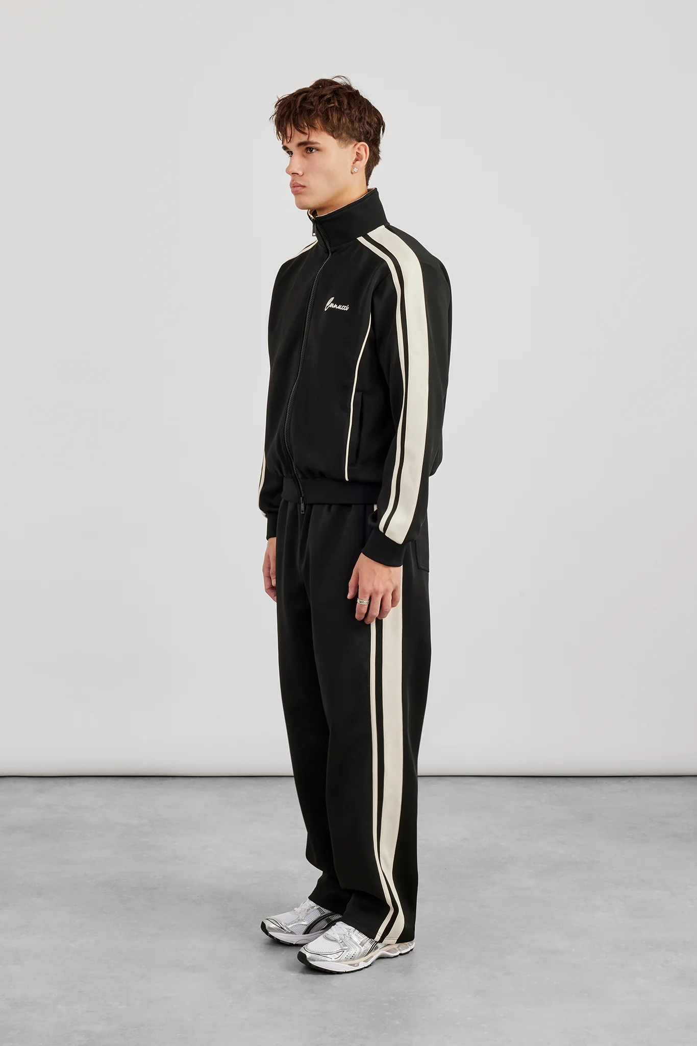 Rib Collar Regular Track Jacket & Relaxed Track Pant - Black - Image 3