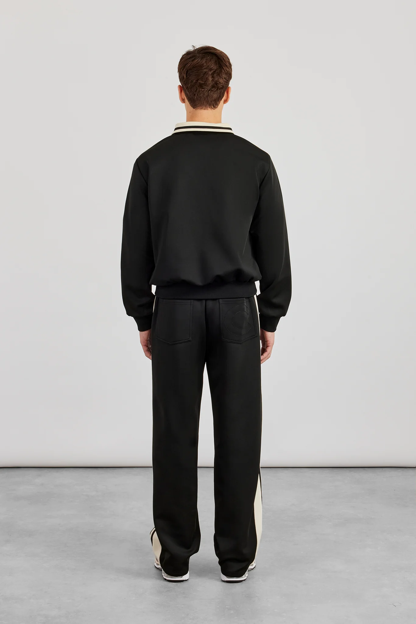 Rib Collar Regular Track Jacket & Relaxed Track Pant - Black - Image 4
